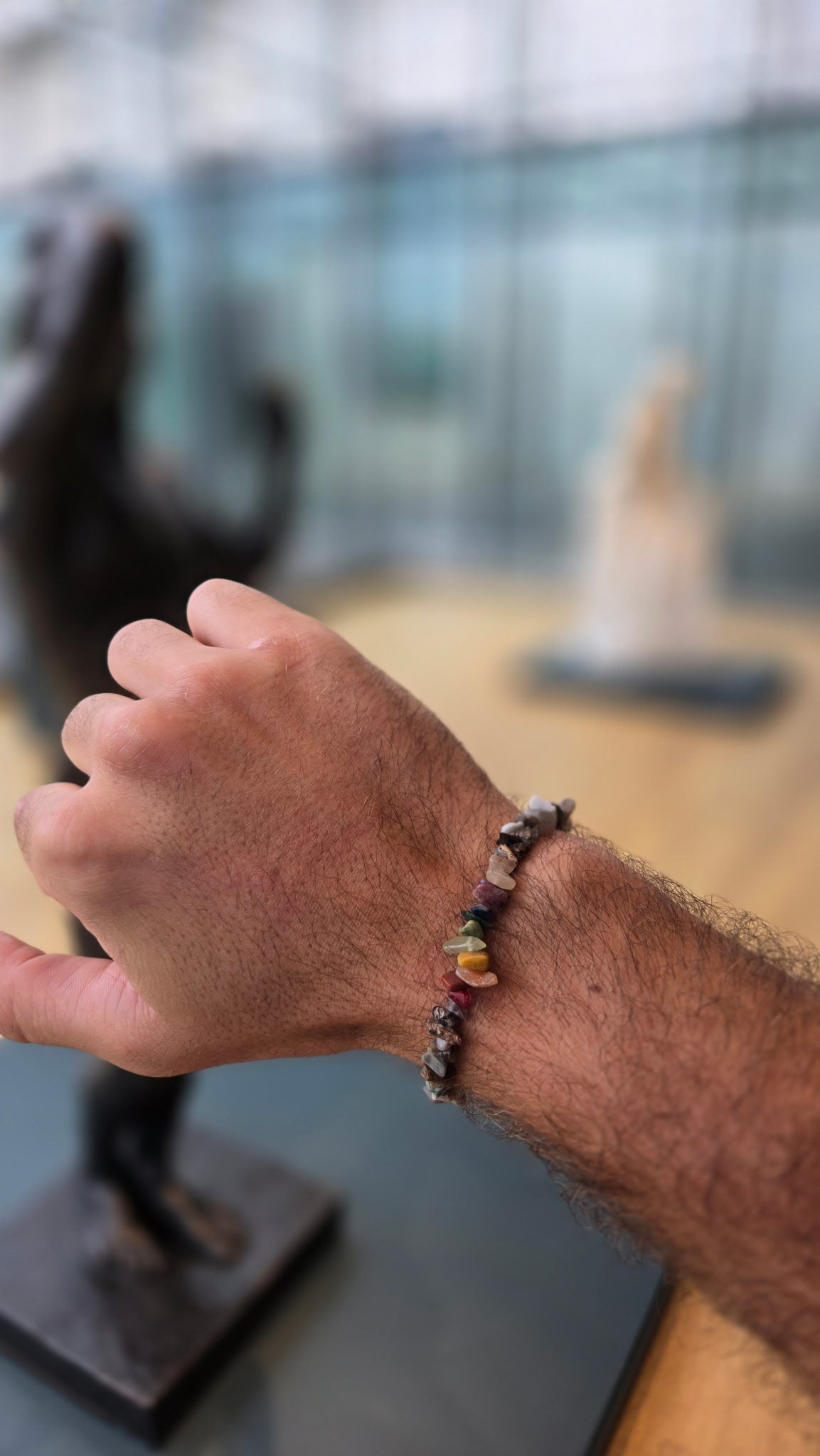 Subtle Rainbow Jasper Chip Bracelet – Grounding with Grey Jasper & Rainbow Center