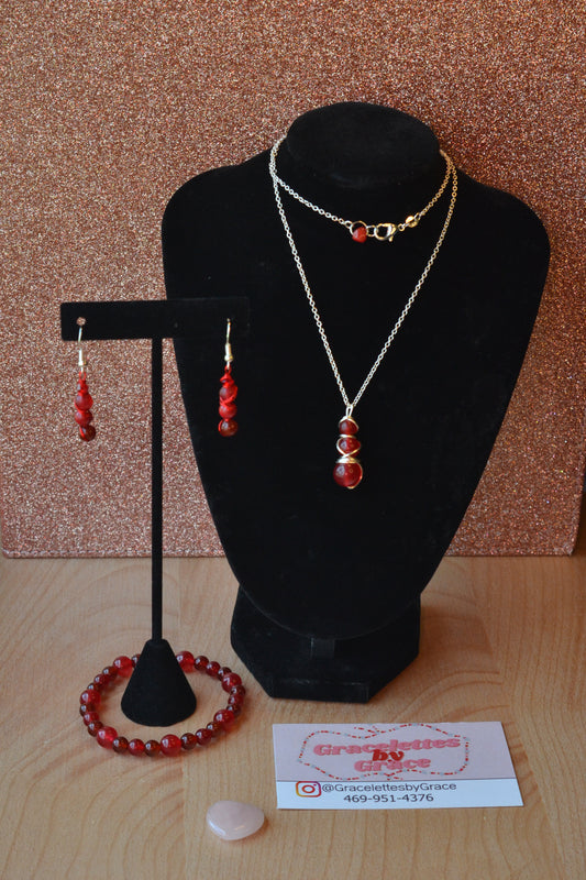 🔥 Sacred Spark – Cherry Quartz & Carnelian Jewelry Set