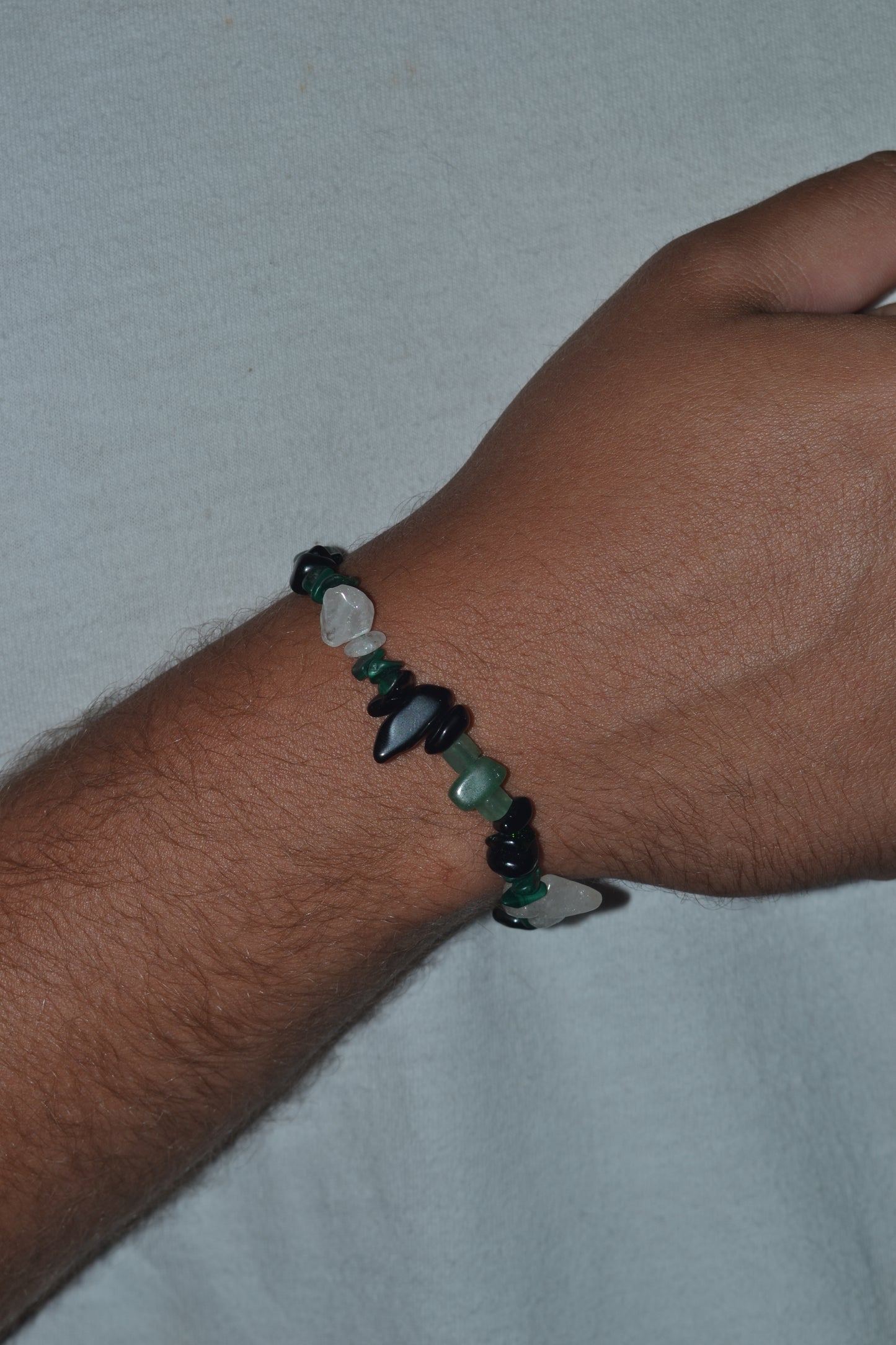 Masculine Energy Chip Bead Bracelet – Onyx, Quartz, Malachite & Aventurine