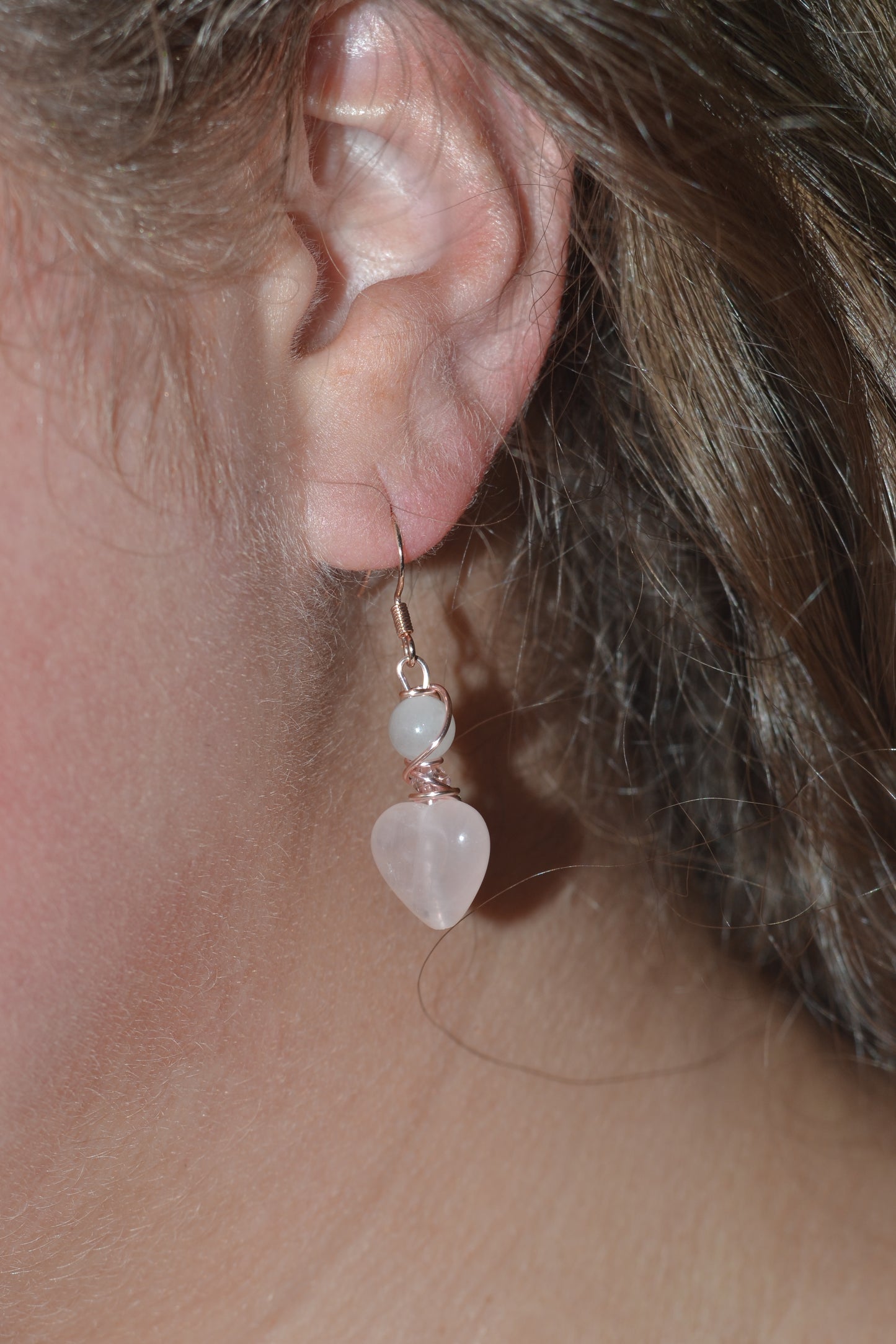 Rose Gold Rose Quartz Heart Earrings & Bracelet Set β Love & Sweetness