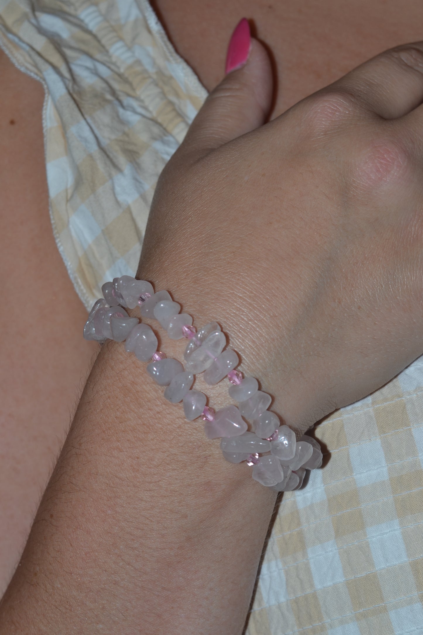 Rose Quartz Chip Bead Choker – Confidence & Heart Protection Necklace