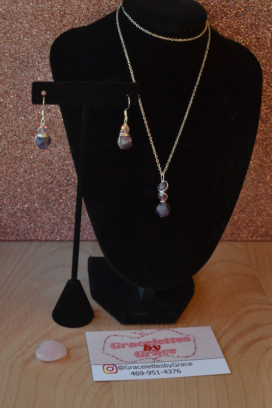 Amethyst & Crystal Sterling Silver Set – Intuition & Elegance (925 Necklace + Earrings)