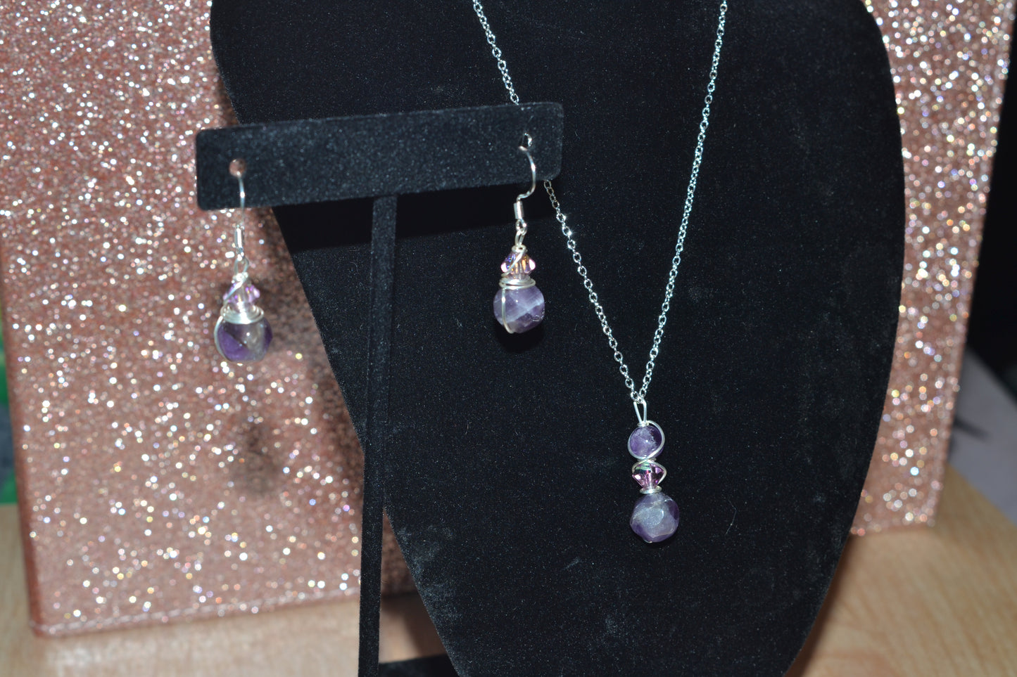 Amethyst & Crystal Sterling Silver Set – Intuition & Elegance (925 Necklace + Earrings)