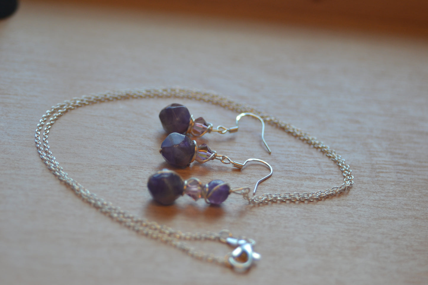 Amethyst & Crystal Sterling Silver Set – Intuition & Elegance (925 Necklace + Earrings)