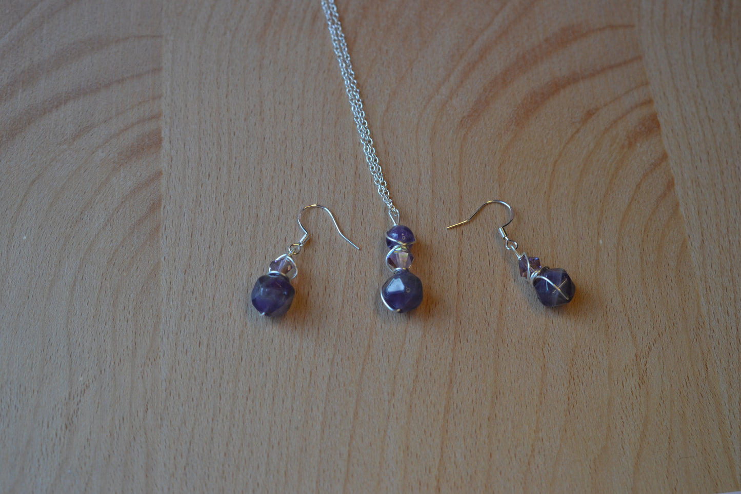 Amethyst & Crystal Sterling Silver Set – Intuition & Elegance (925 Necklace + Earrings)