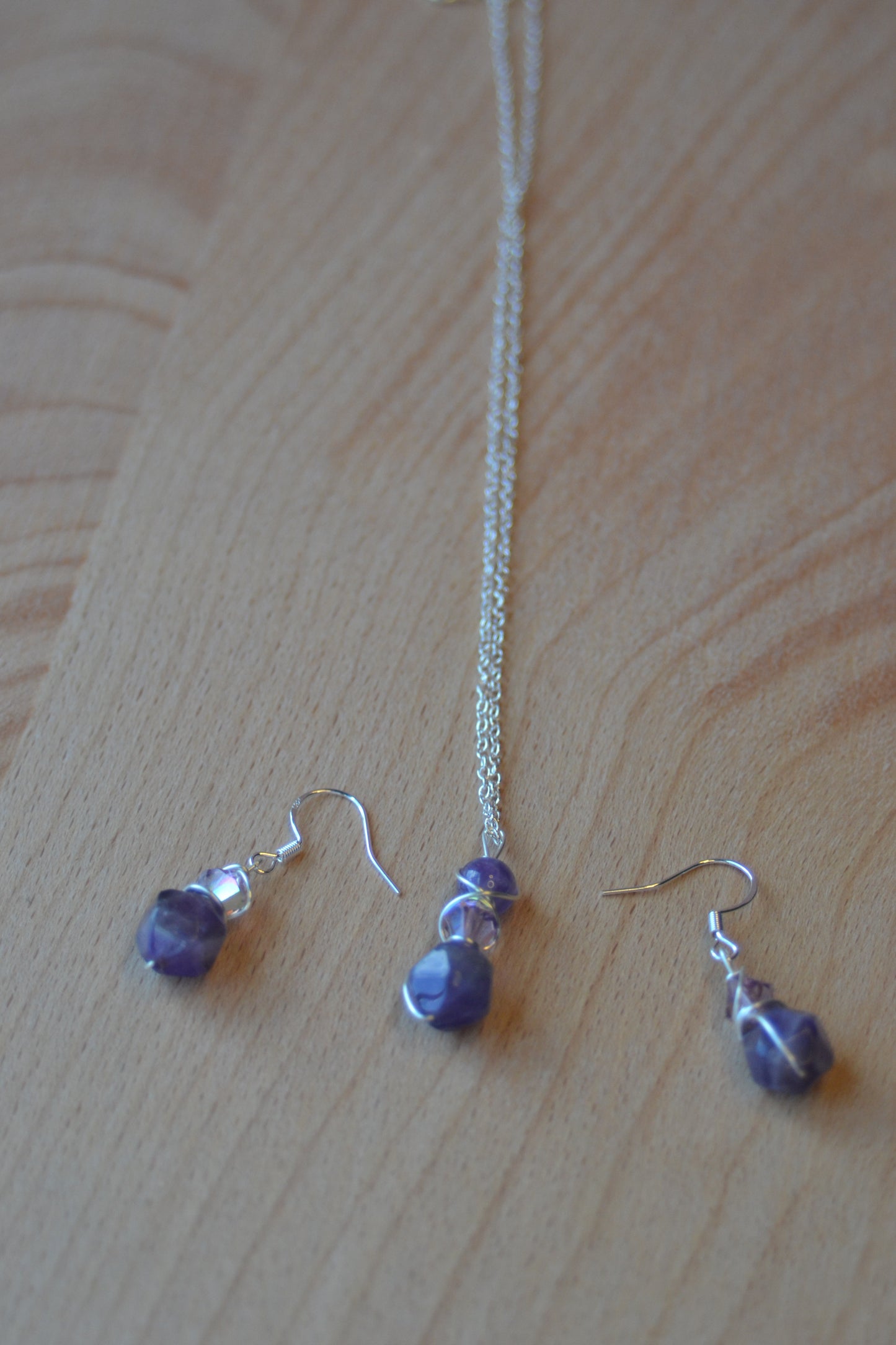 Amethyst & Crystal Sterling Silver Set – Intuition & Elegance (925 Necklace + Earrings)