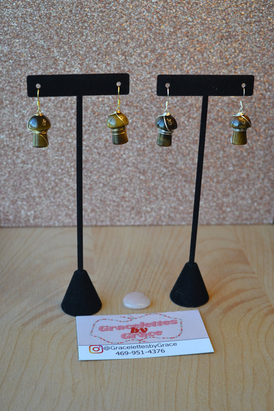 Tigers Eye Mushroom Earrings – Grounded Magic in Gold or Silver (1.5")