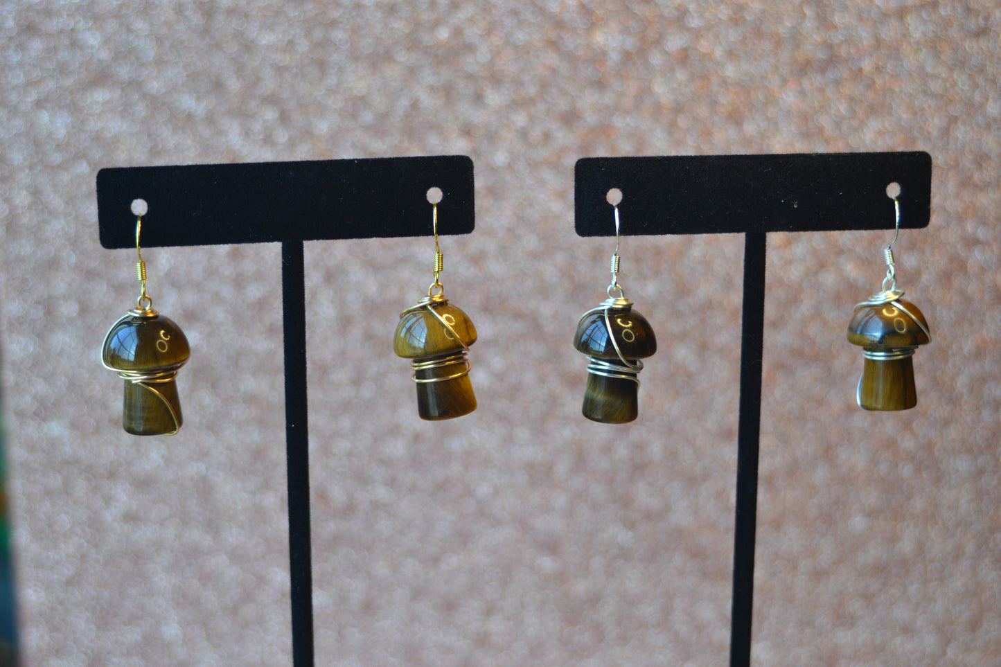 Tigers Eye Mushroom Earrings – Grounded Magic in Gold or Silver (1.5")