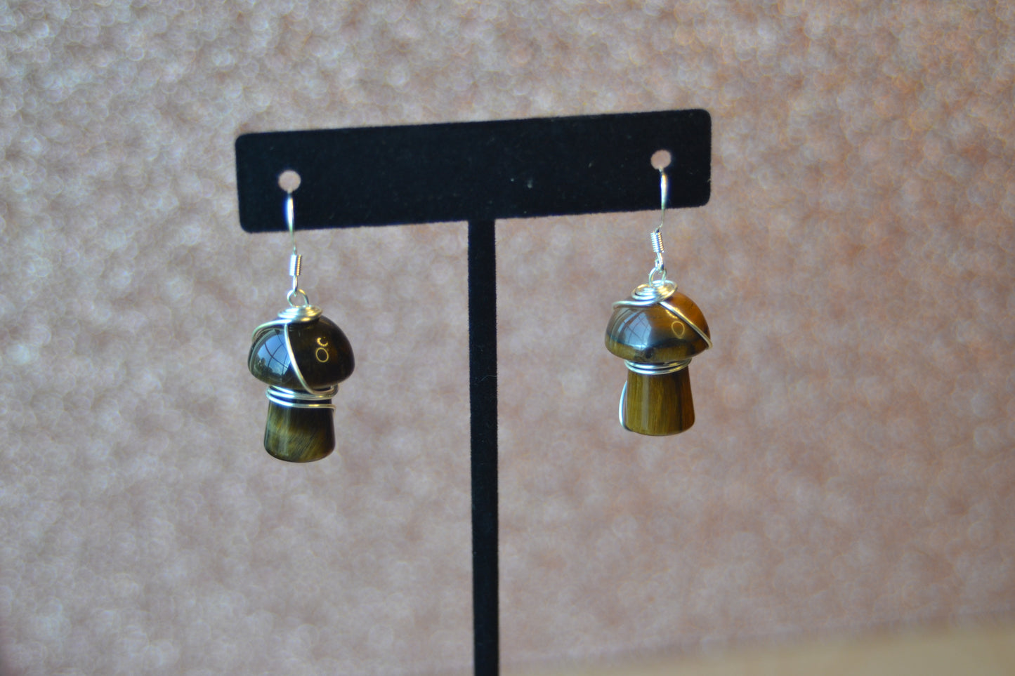 Tigers Eye Mushroom Earrings – Grounded Magic in Gold or Silver (1.5")