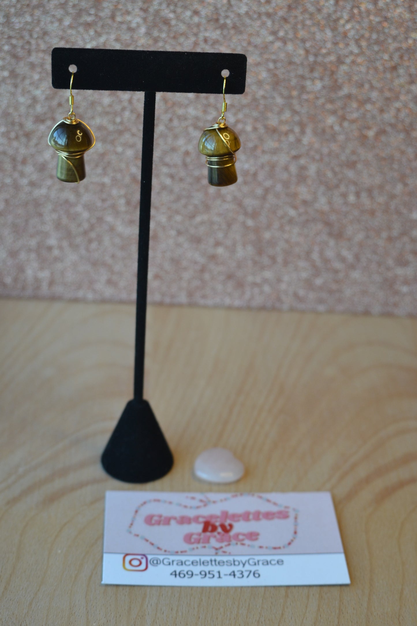 Tigers Eye Mushroom Earrings – Grounded Magic in Gold or Silver (1.5")