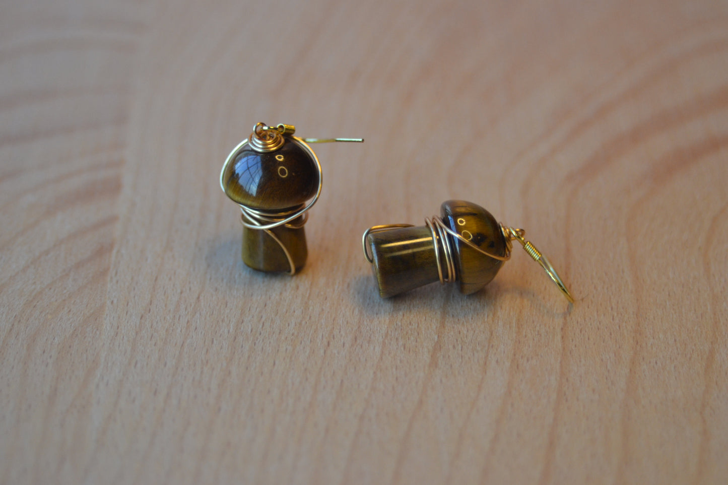 Tigers Eye Mushroom Earrings – Grounded Magic in Gold or Silver (1.5")