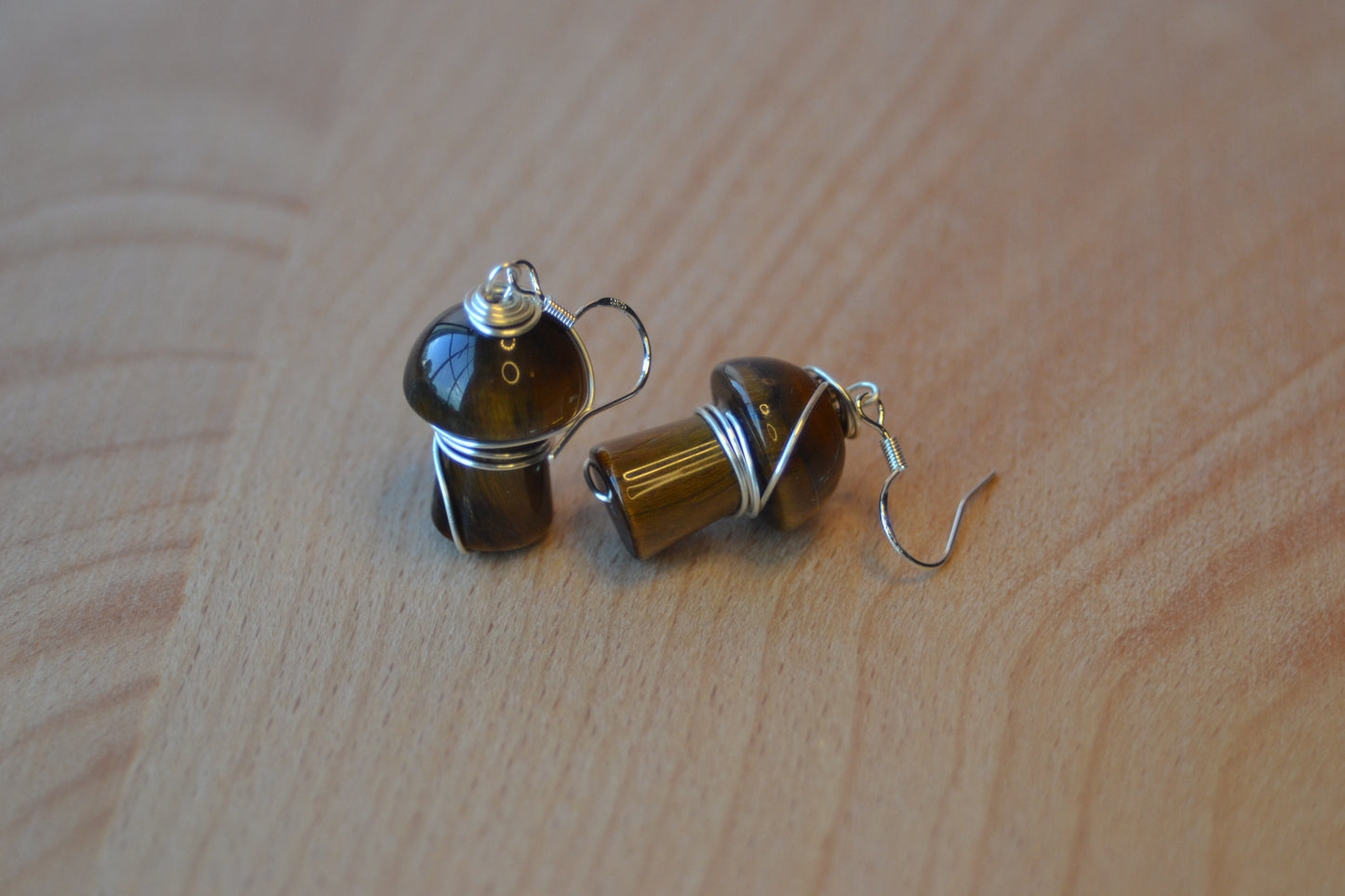Tigers Eye Mushroom Earrings – Grounded Magic in Gold or Silver (1.5")