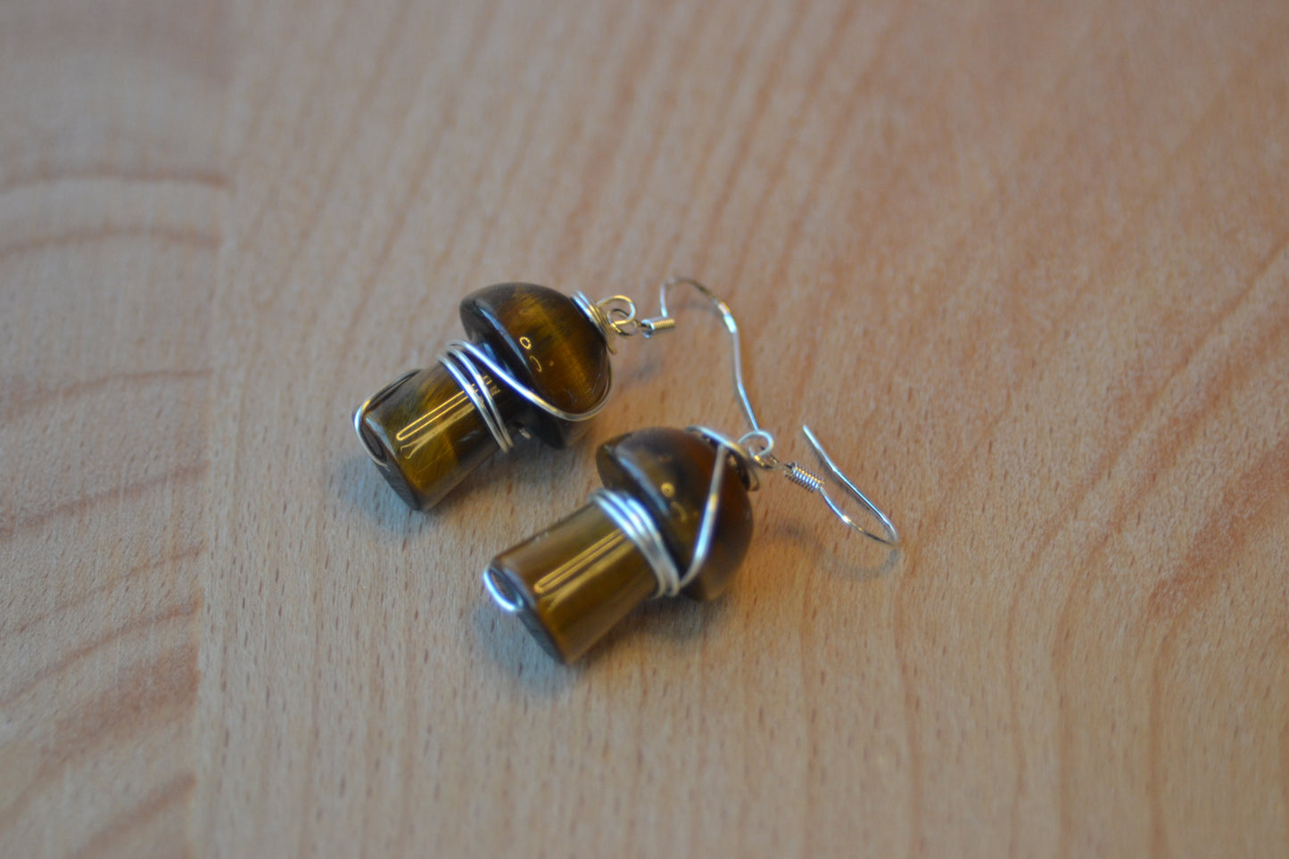 Tigers Eye Mushroom Earrings – Grounded Magic in Gold or Silver (1.5")