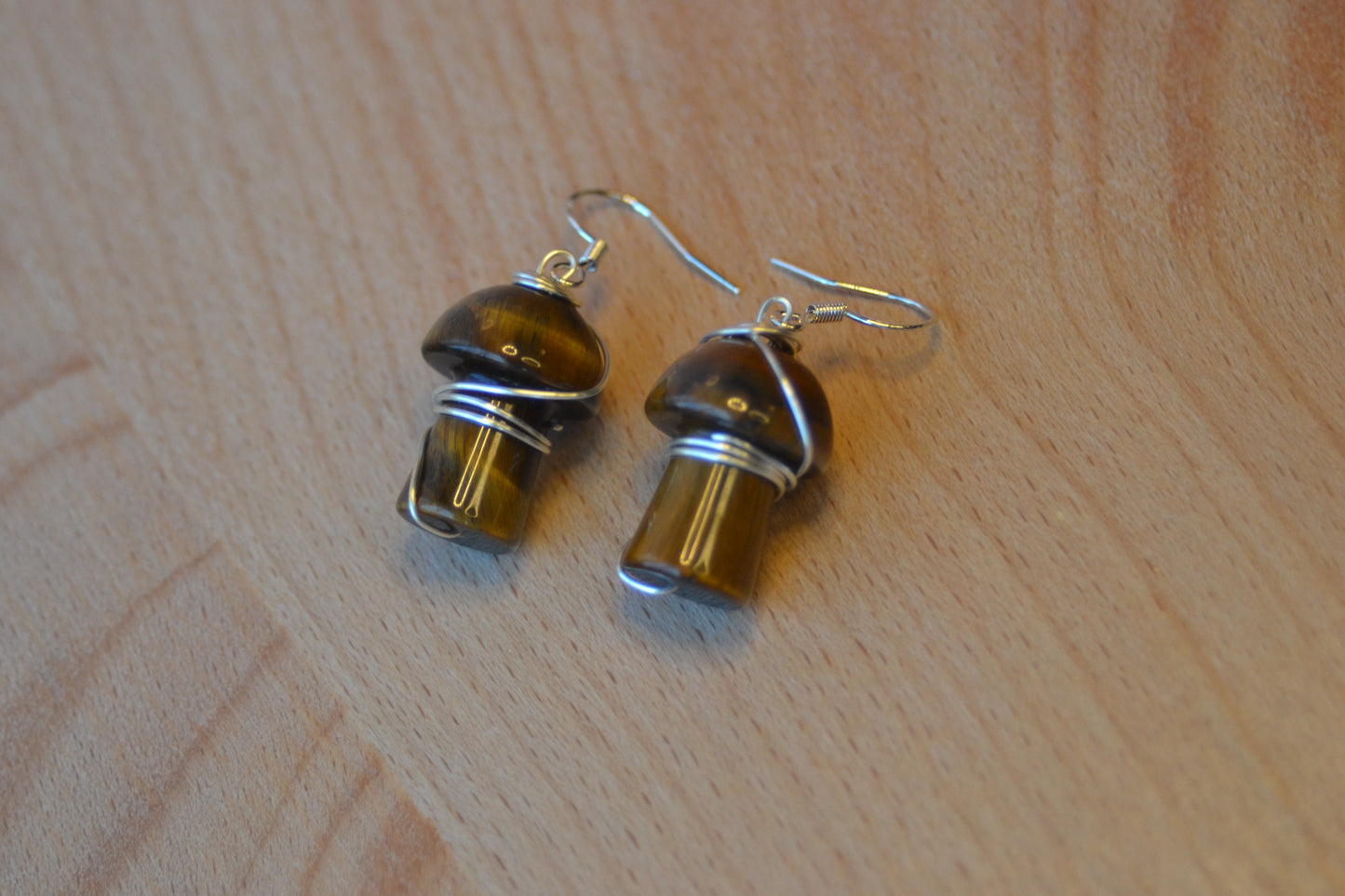 Tigers Eye Mushroom Earrings – Grounded Magic in Gold or Silver (1.5")