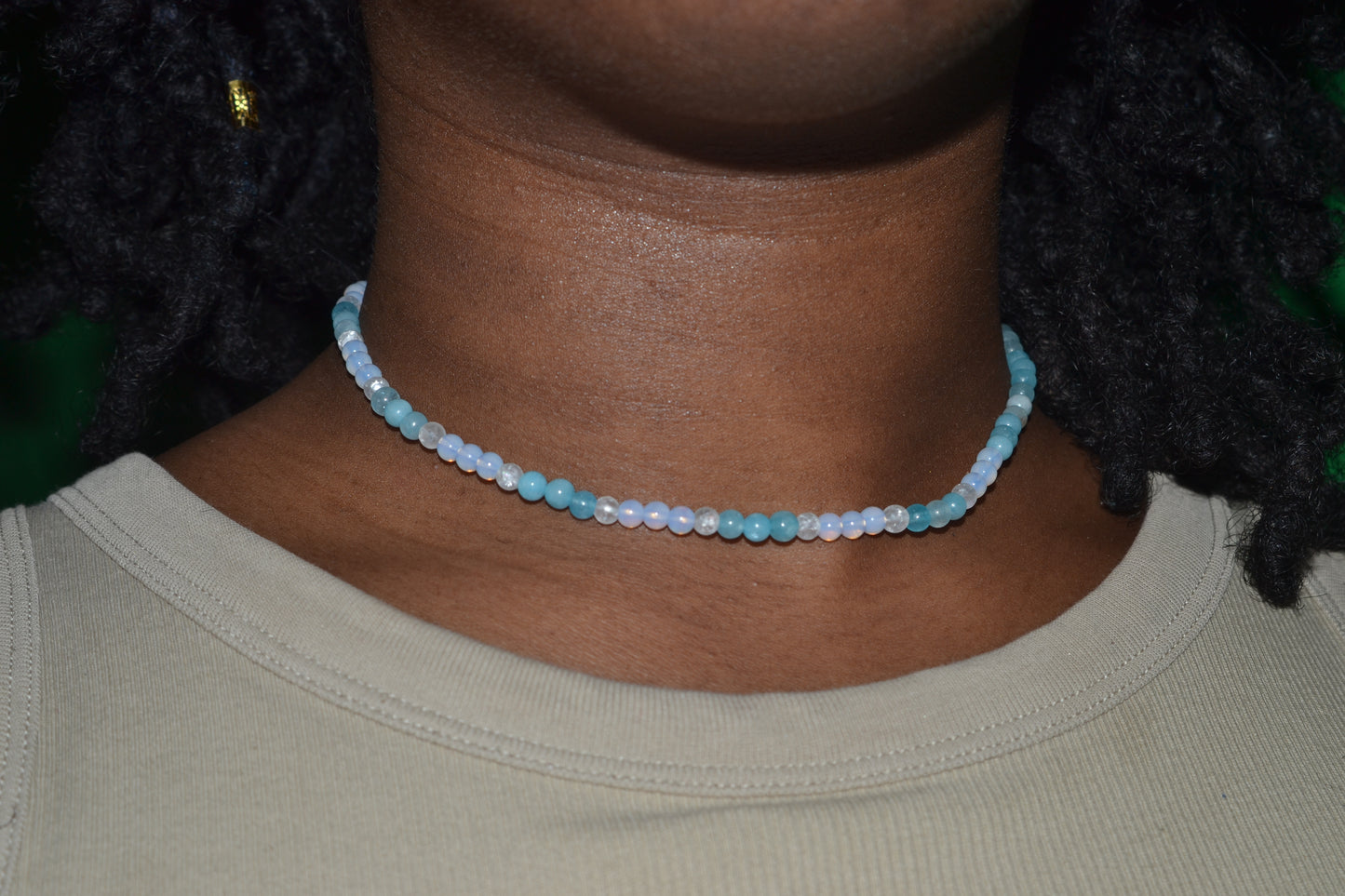 Aquamarine, Quartz & Opalite Choker – Soothing Clarity & Flow (14”)