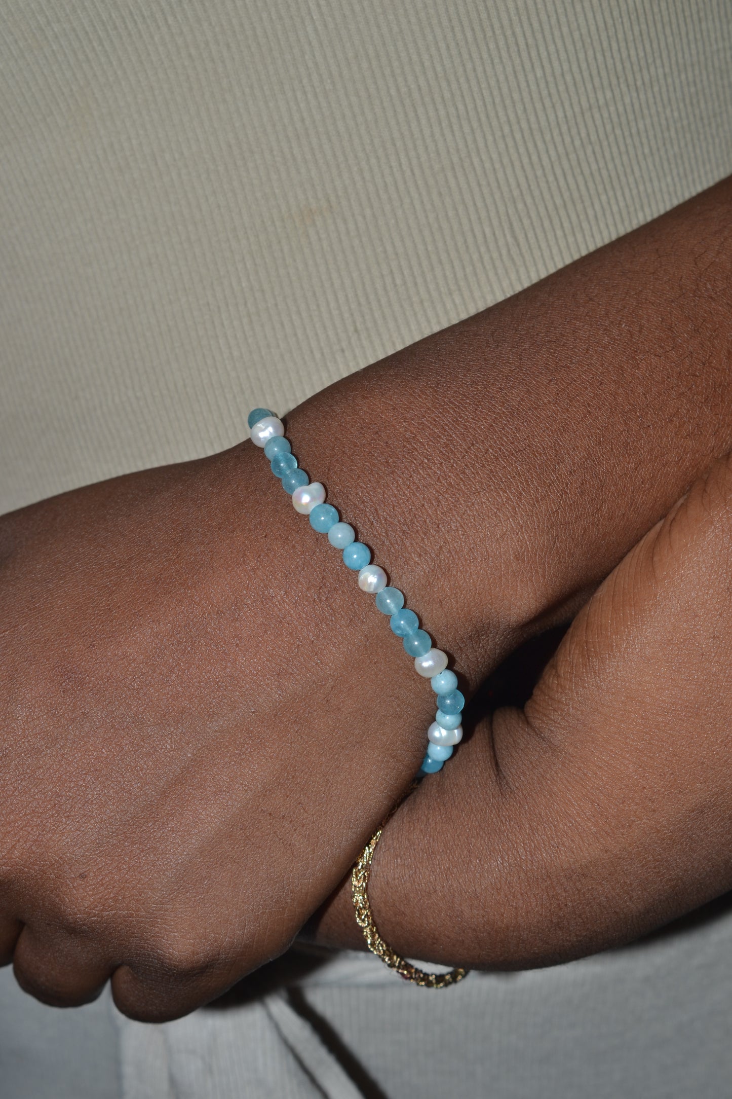 Aquamarine & Freshwater Pearl Bracelet – Feminine Flow & Divine Stillness