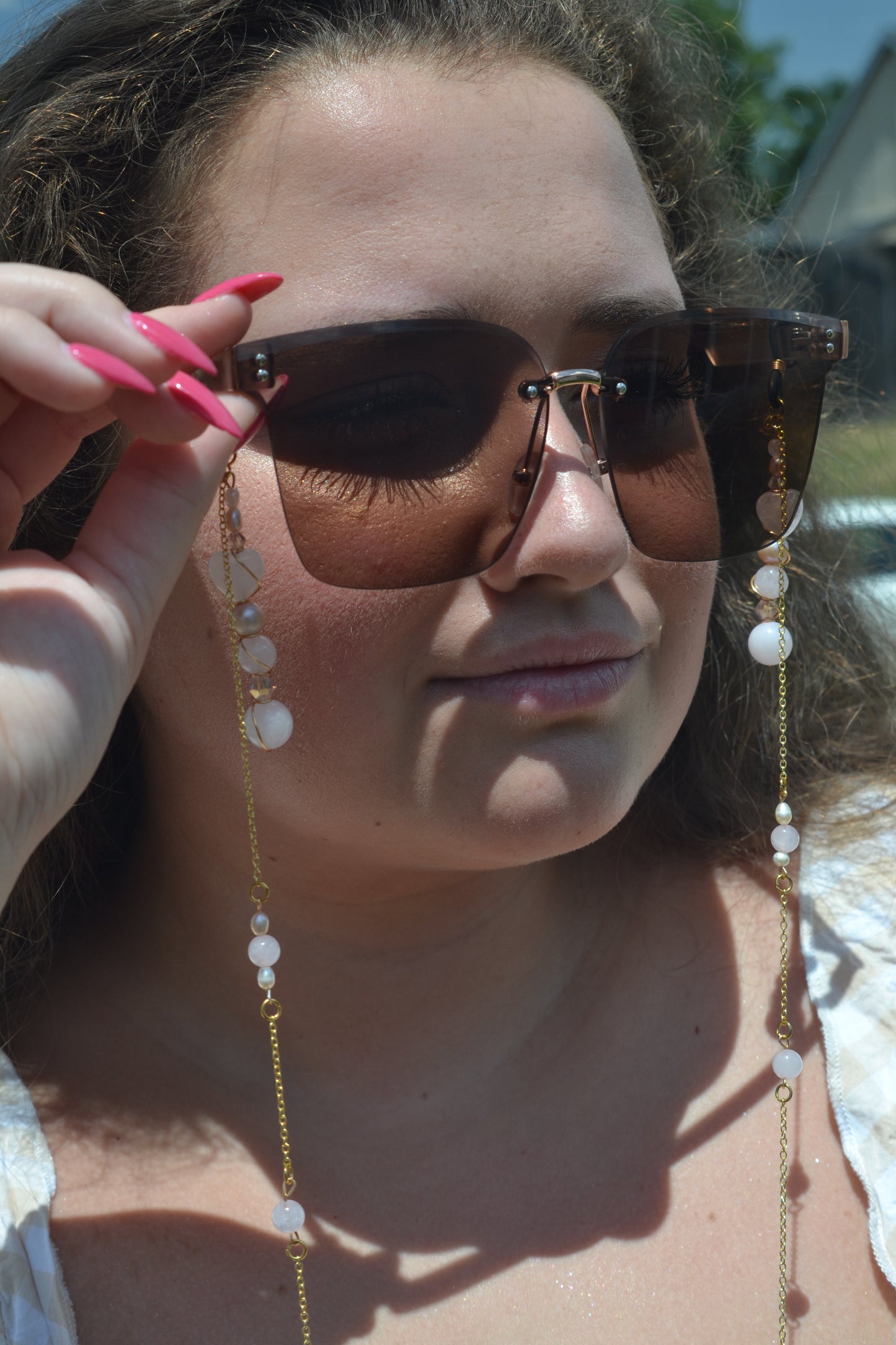 Rose Quartz & Pearl Glasses Chain β 14k Gold Plated, For Love, Beauty & Divine Vision