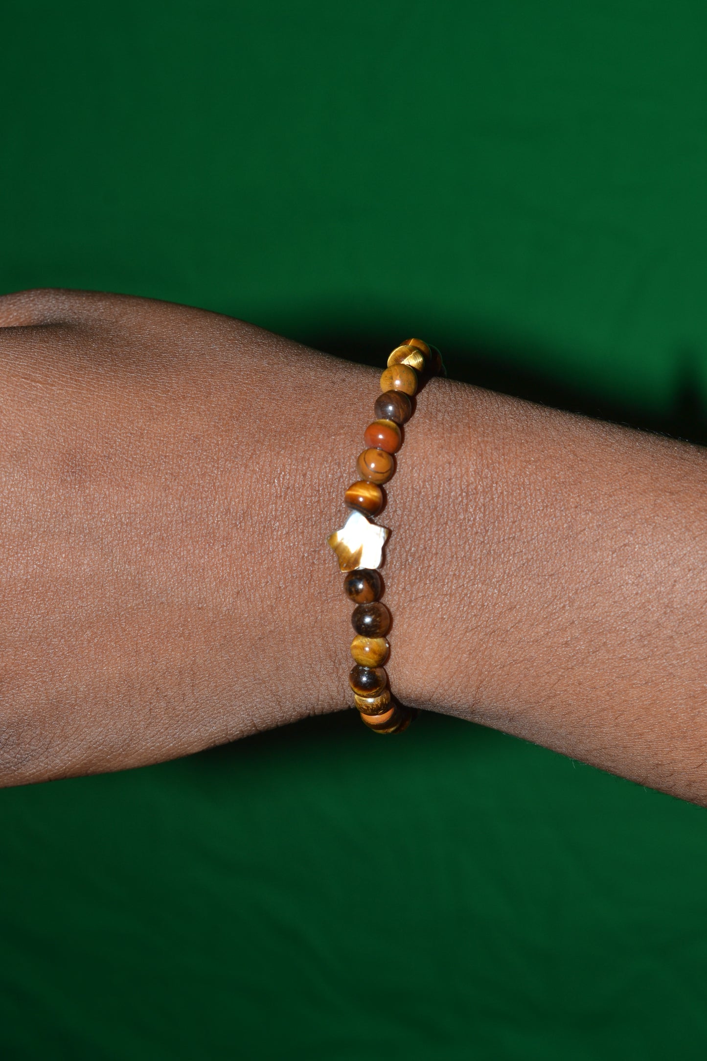 Tiger’s Eye & Mother of Pearl Star Bracelet – Courage, Balance & Celestial Grounding