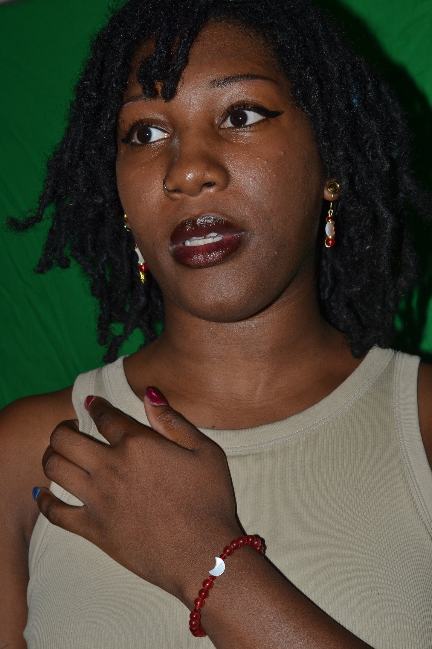 Cherry Quartz & Mother of Pearl Moon Jewelry Set β For Confidence & Radiant Power