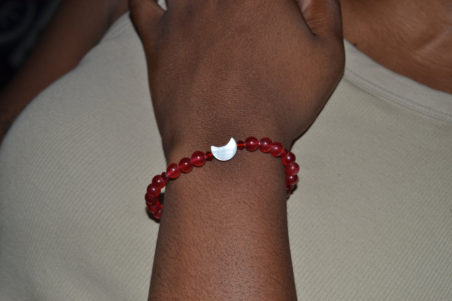 Cherry Quartz & Mother of Pearl Moon Jewelry Set β For Confidence & Radiant Power