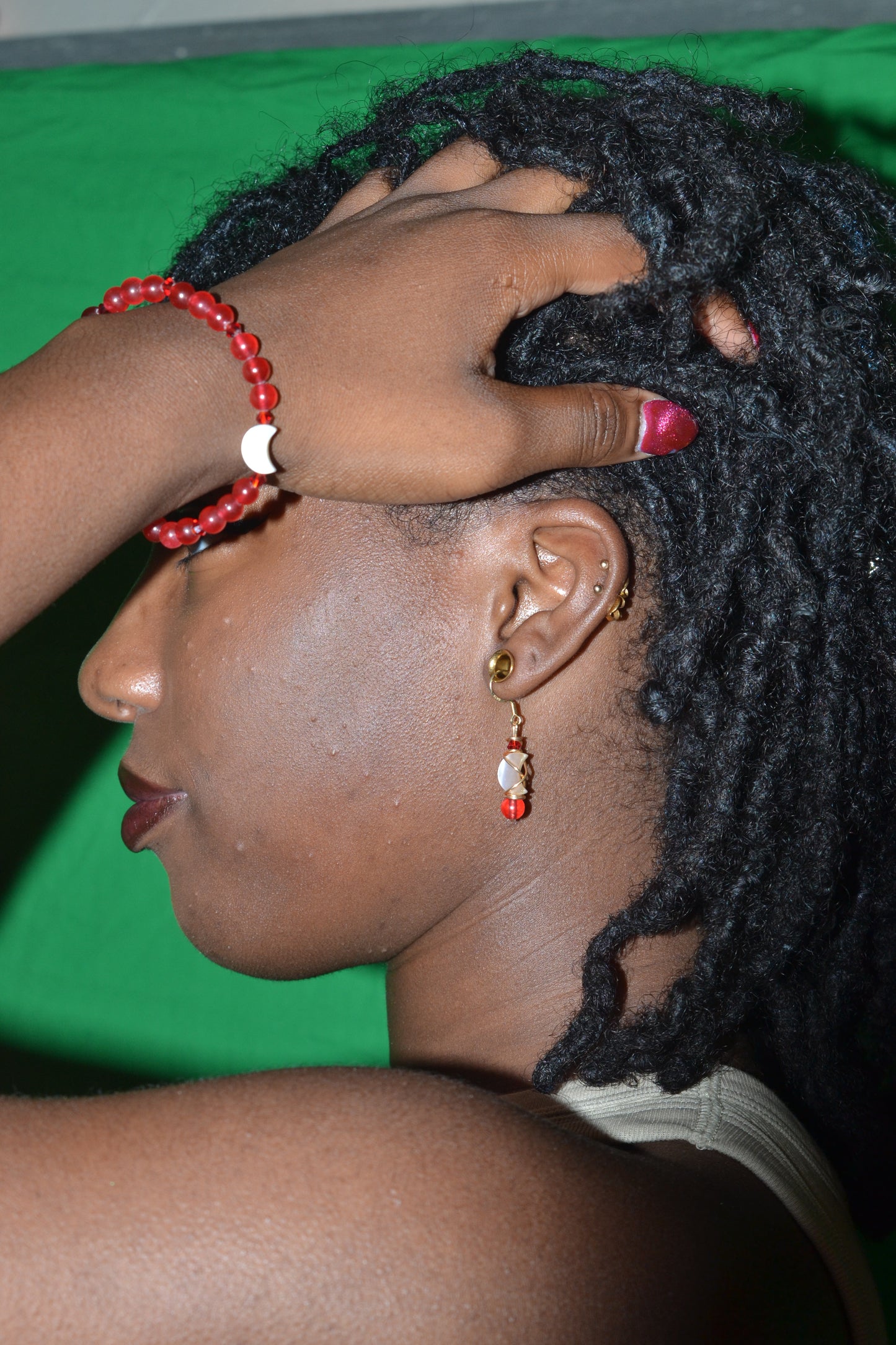 Cherry Quartz & Mother of Pearl Moon Jewelry Set β For Confidence & Radiant Power