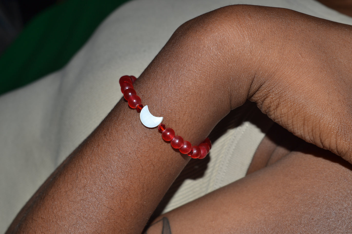 Cherry Quartz & Mother of Pearl Moon Jewelry Set β For Confidence & Radiant Power