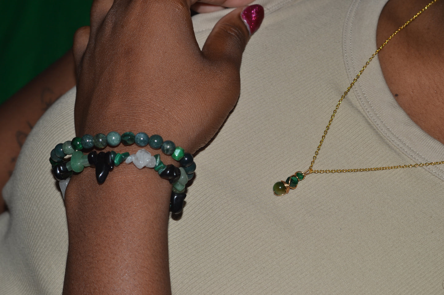 Masculine Energy Chip Bead Bracelet – Onyx, Quartz, Malachite & Aventurine