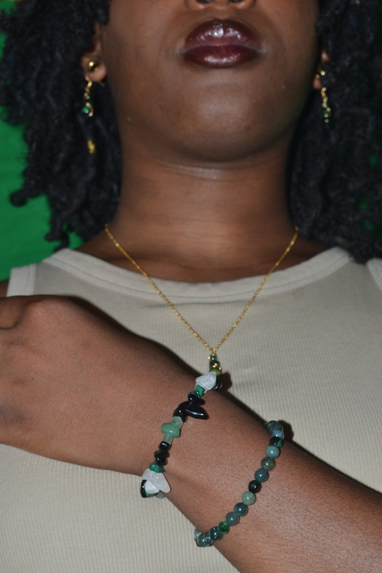 Masculine Energy Chip Bead Bracelet – Onyx, Quartz, Malachite & Aventurine