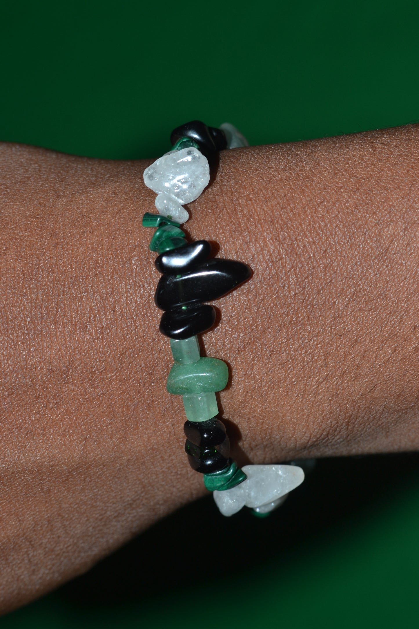Masculine Energy Chip Bead Bracelet – Onyx, Quartz, Malachite & Aventurine