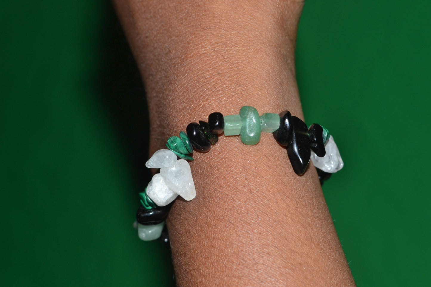 Masculine Energy Chip Bead Bracelet – Onyx, Quartz, Malachite & Aventurine
