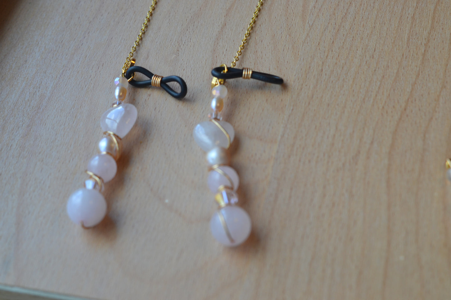 Rose Quartz & Pearl Glasses Chain β 14k Gold Plated, For Love, Beauty & Divine Vision
