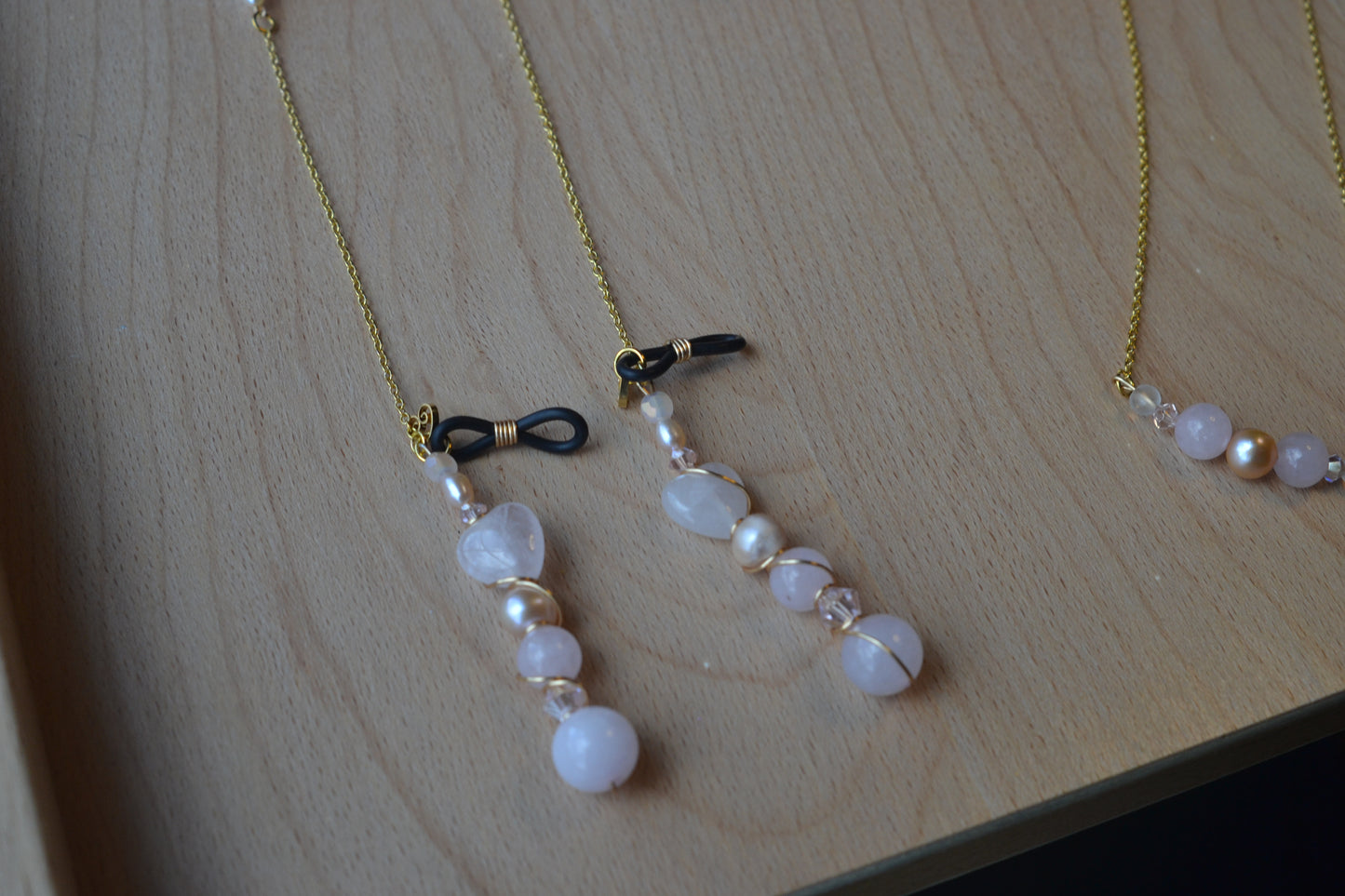 Rose Quartz & Pearl Glasses Chain β 14k Gold Plated, For Love, Beauty & Divine Vision