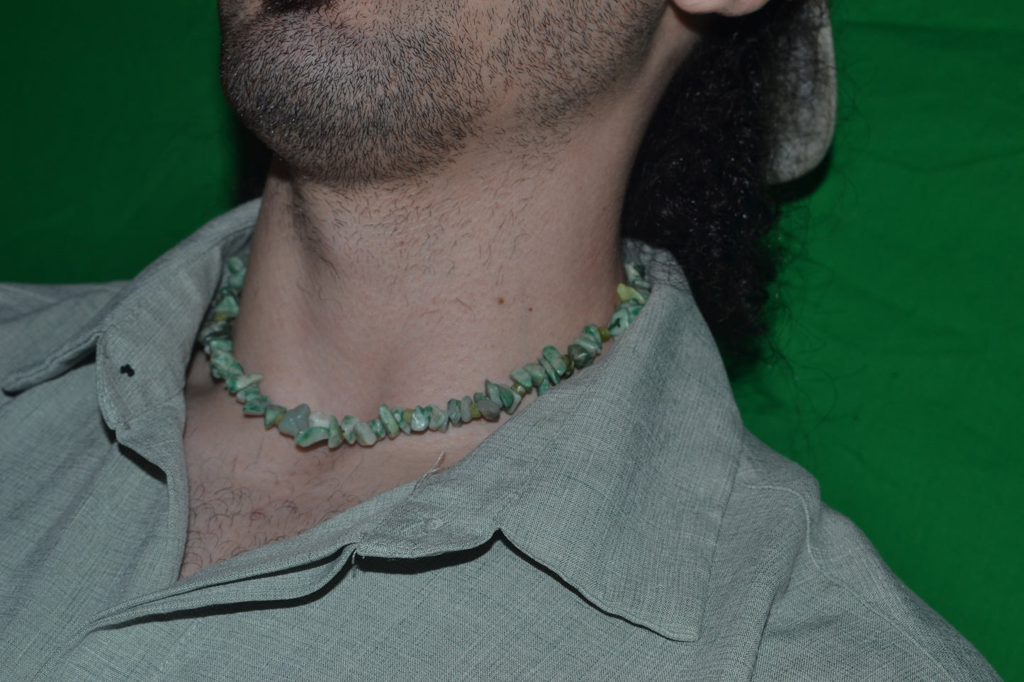 Spotted Green Jasper & Jade Choker β Masculine Grounding & Warrior Energy (16")