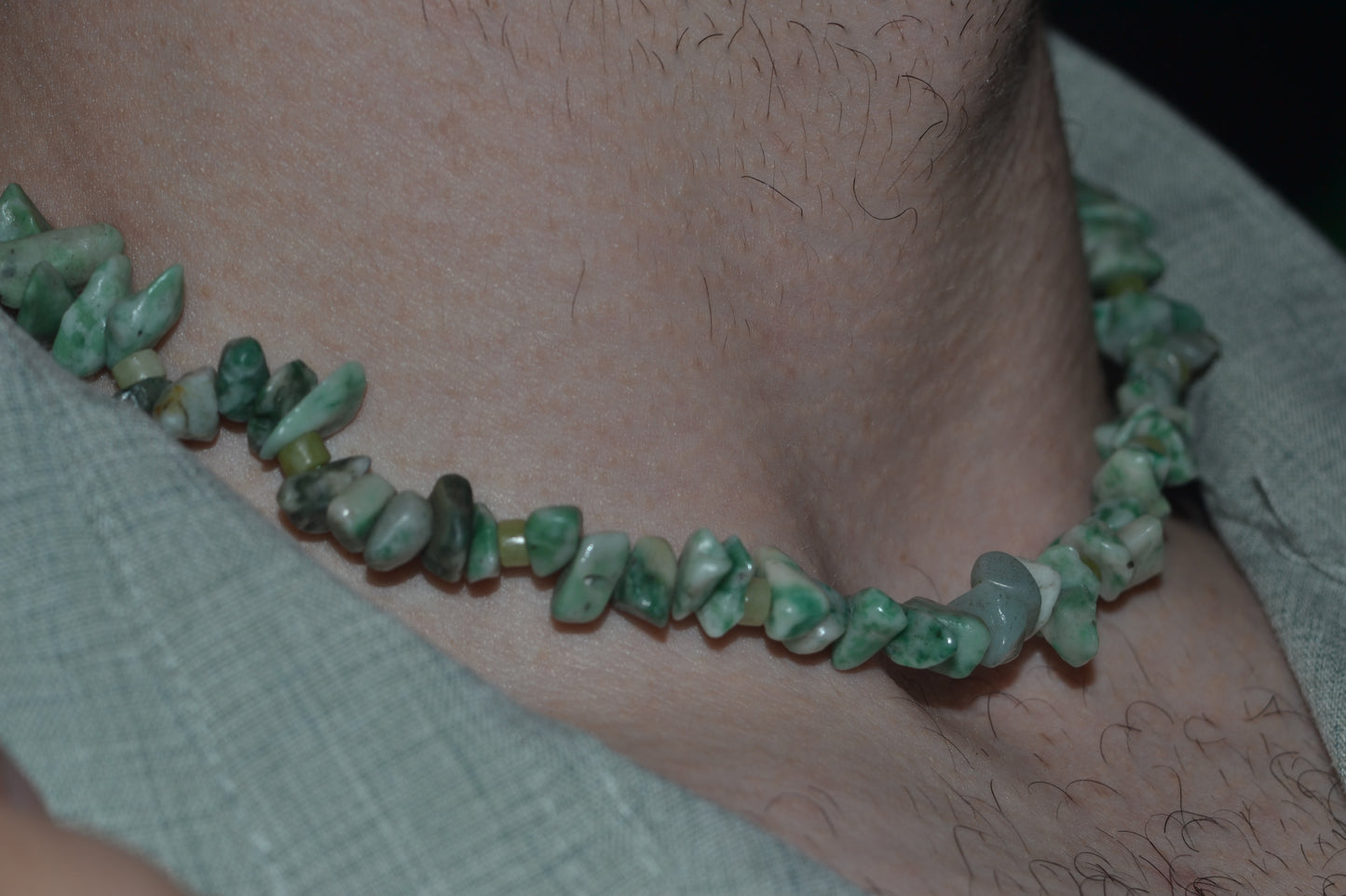 Spotted Green Jasper & Jade Choker β Masculine Grounding & Warrior Energy (16")
