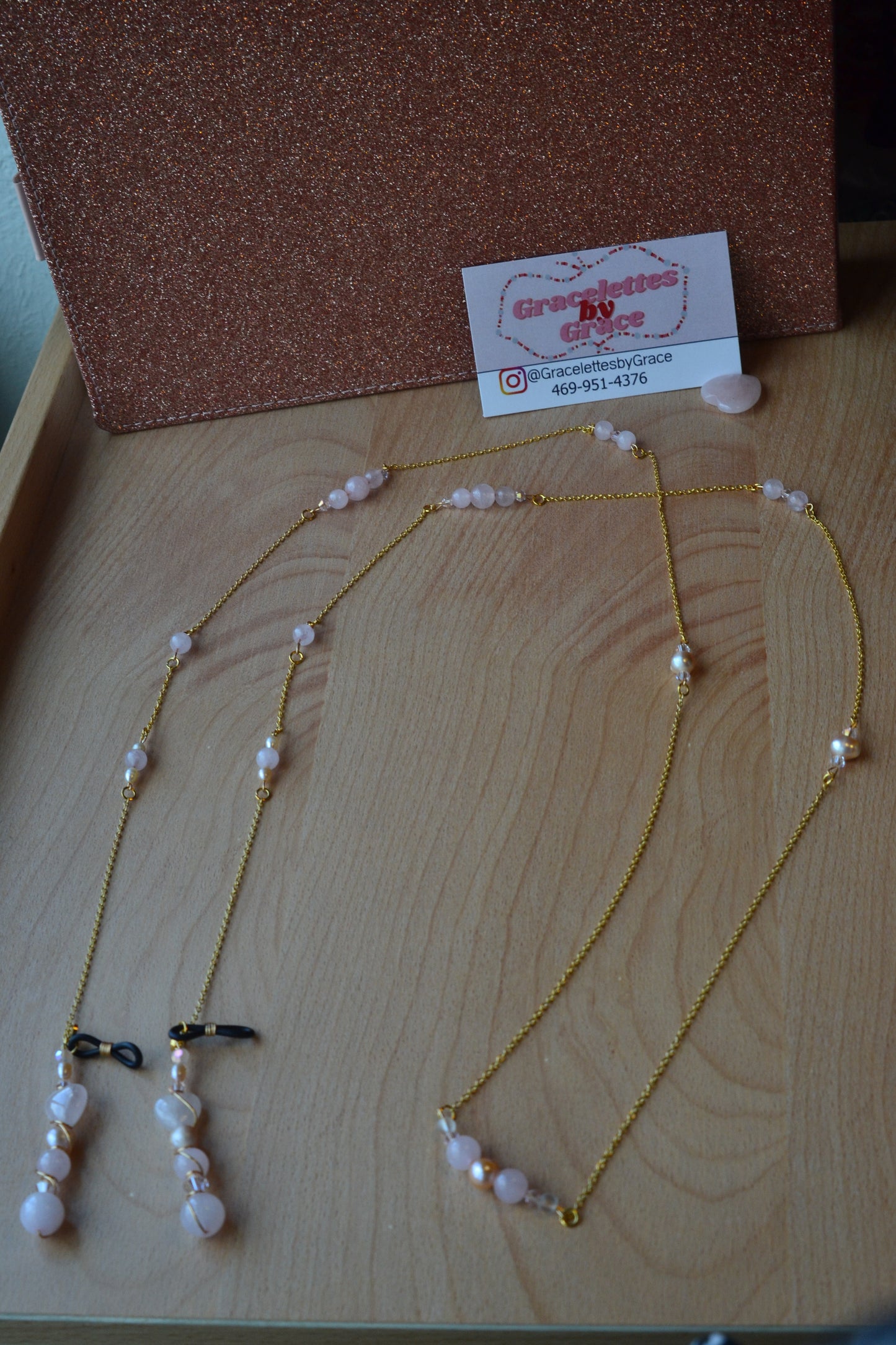 Rose Quartz & Pearl Glasses Chain β 14k Gold Plated, For Love, Beauty & Divine Vision