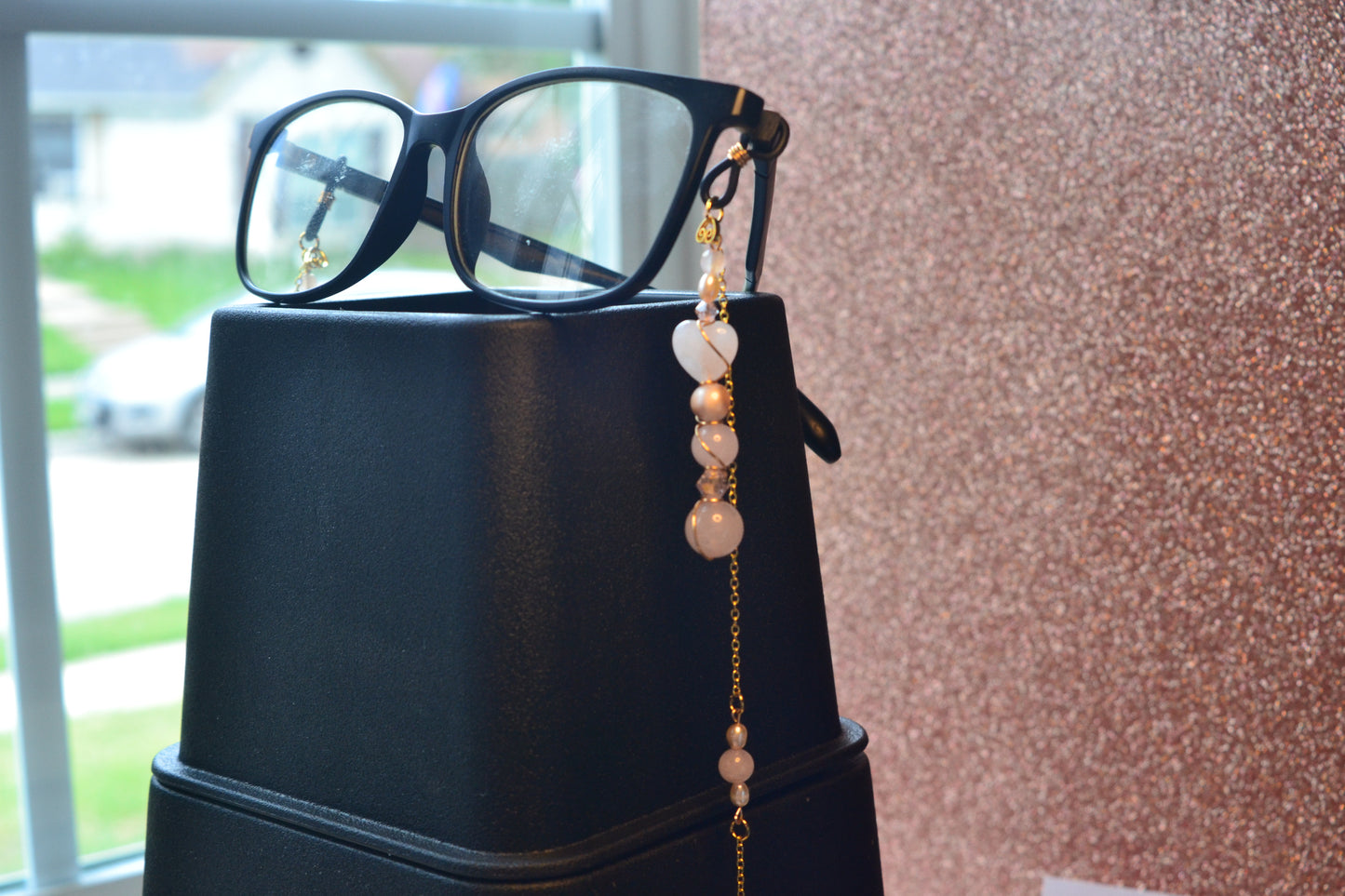 Rose Quartz & Pearl Glasses Chain β 14k Gold Plated, For Love, Beauty & Divine Vision