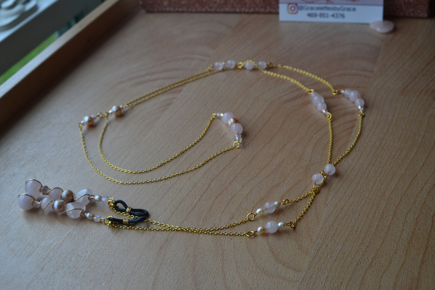 Rose Quartz & Pearl Glasses Chain β 14k Gold Plated, For Love, Beauty & Divine Vision