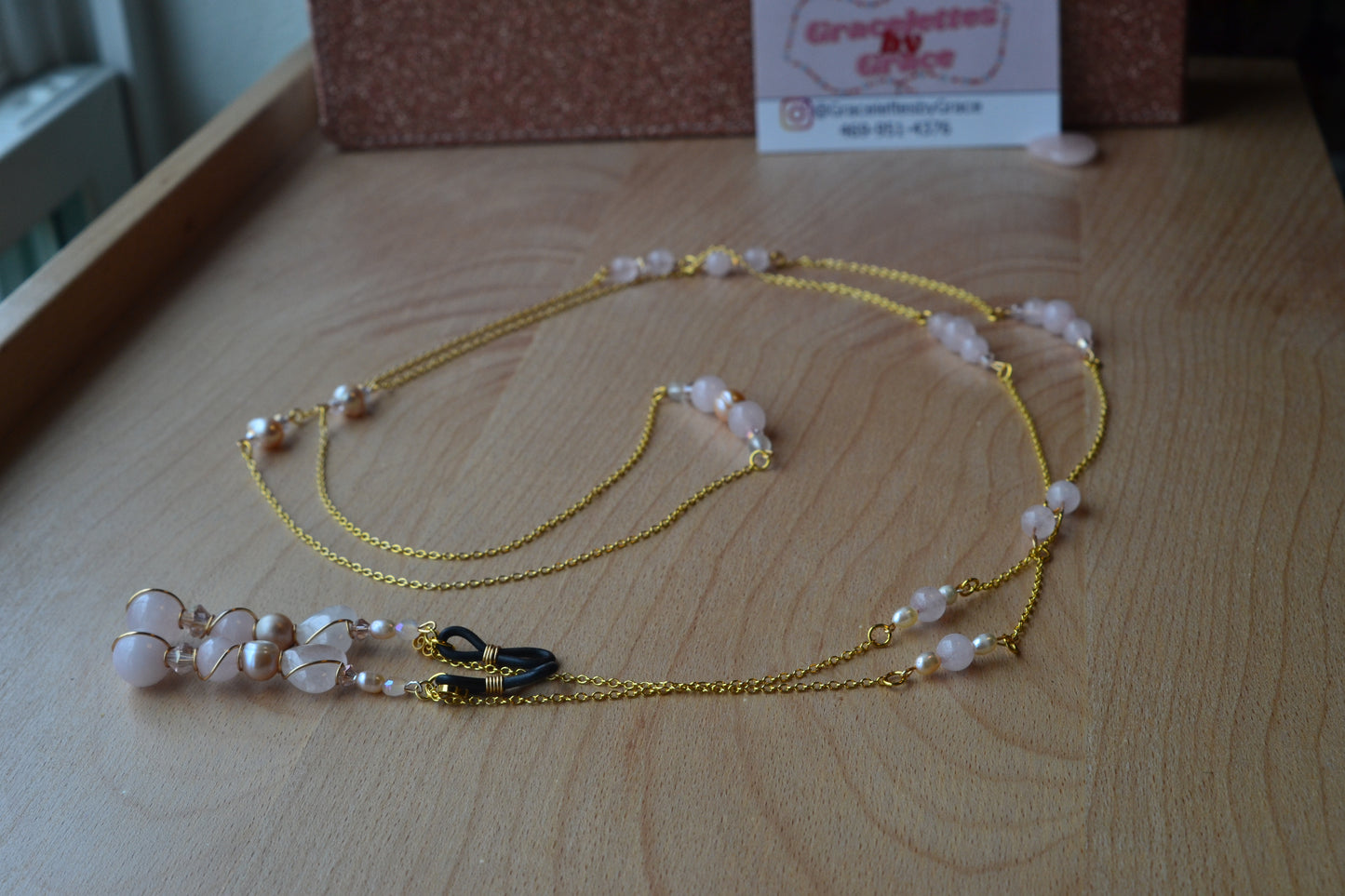 Rose Quartz & Pearl Glasses Chain β 14k Gold Plated, For Love, Beauty & Divine Vision