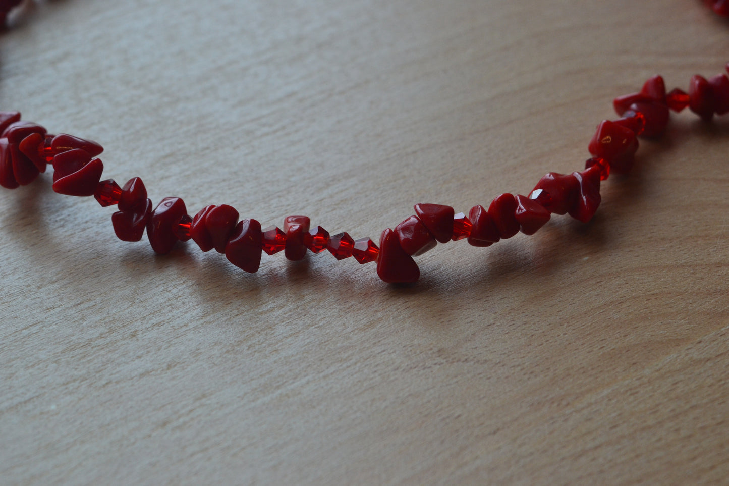 Red Coral & Crystal Necklace – 16" | Handmade Statement Jewelry for Confidence & Vitality