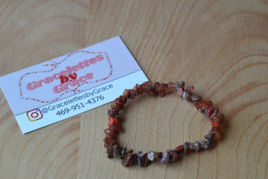 Fire Agate & Jasper Chip Bead Bracelet – Grounding & Protective Energy