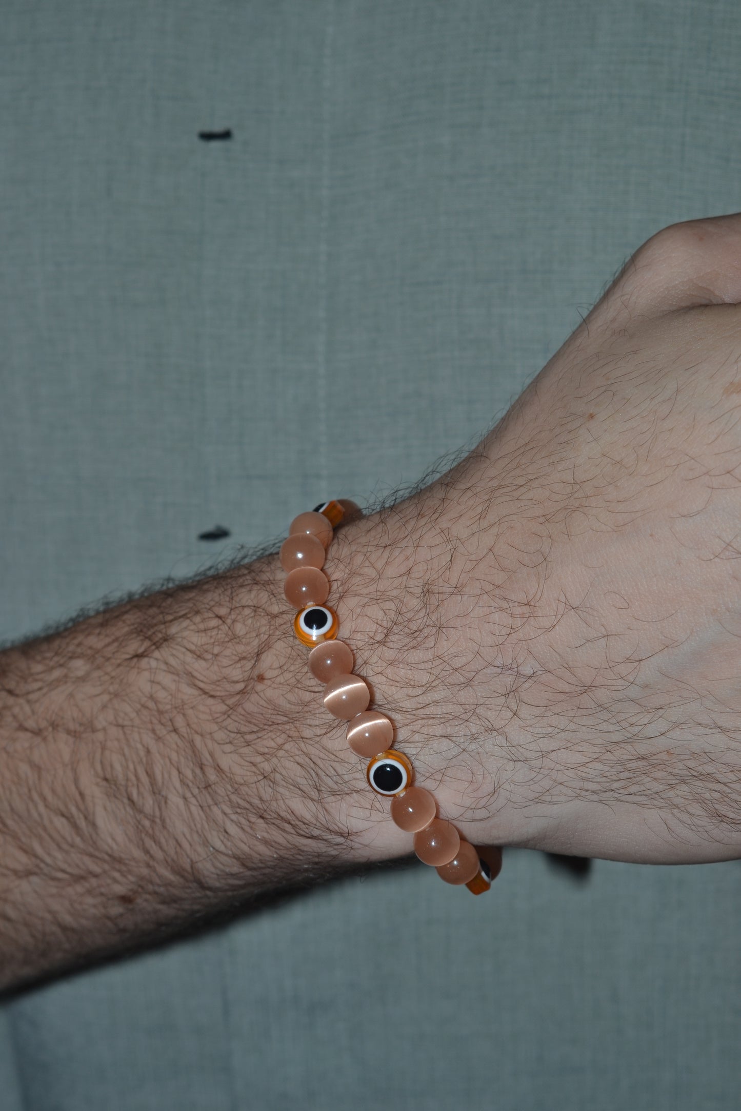 Light Orange Cat’s Eye & Evil Eye Bracelet – Soft Power & Spiritual Protection