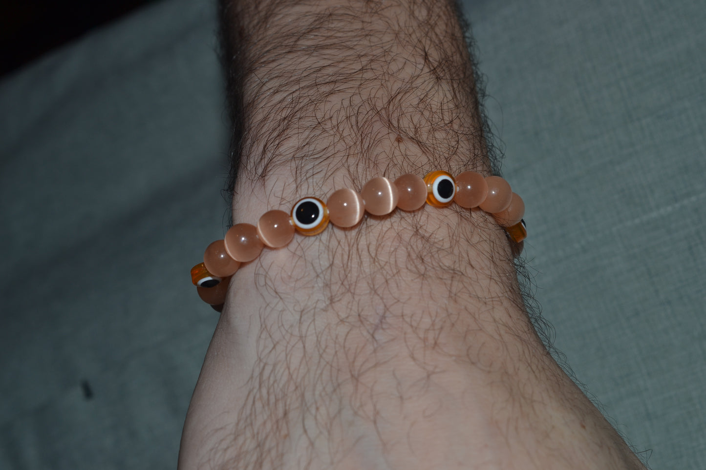 Light Orange Cat’s Eye & Evil Eye Bracelet – Soft Power & Spiritual Protection