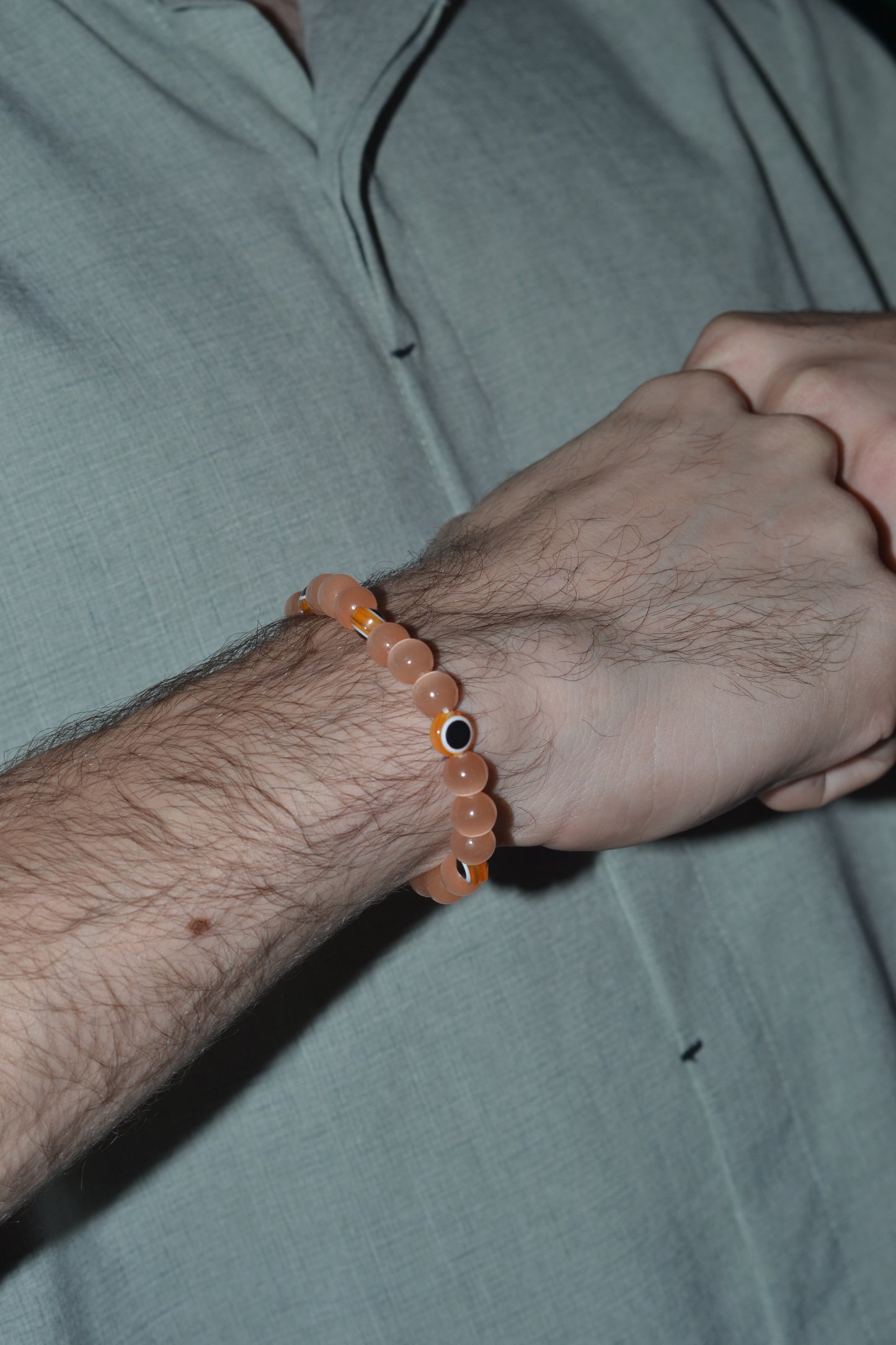 Light Orange Cat’s Eye & Evil Eye Bracelet – Soft Power & Spiritual Protection