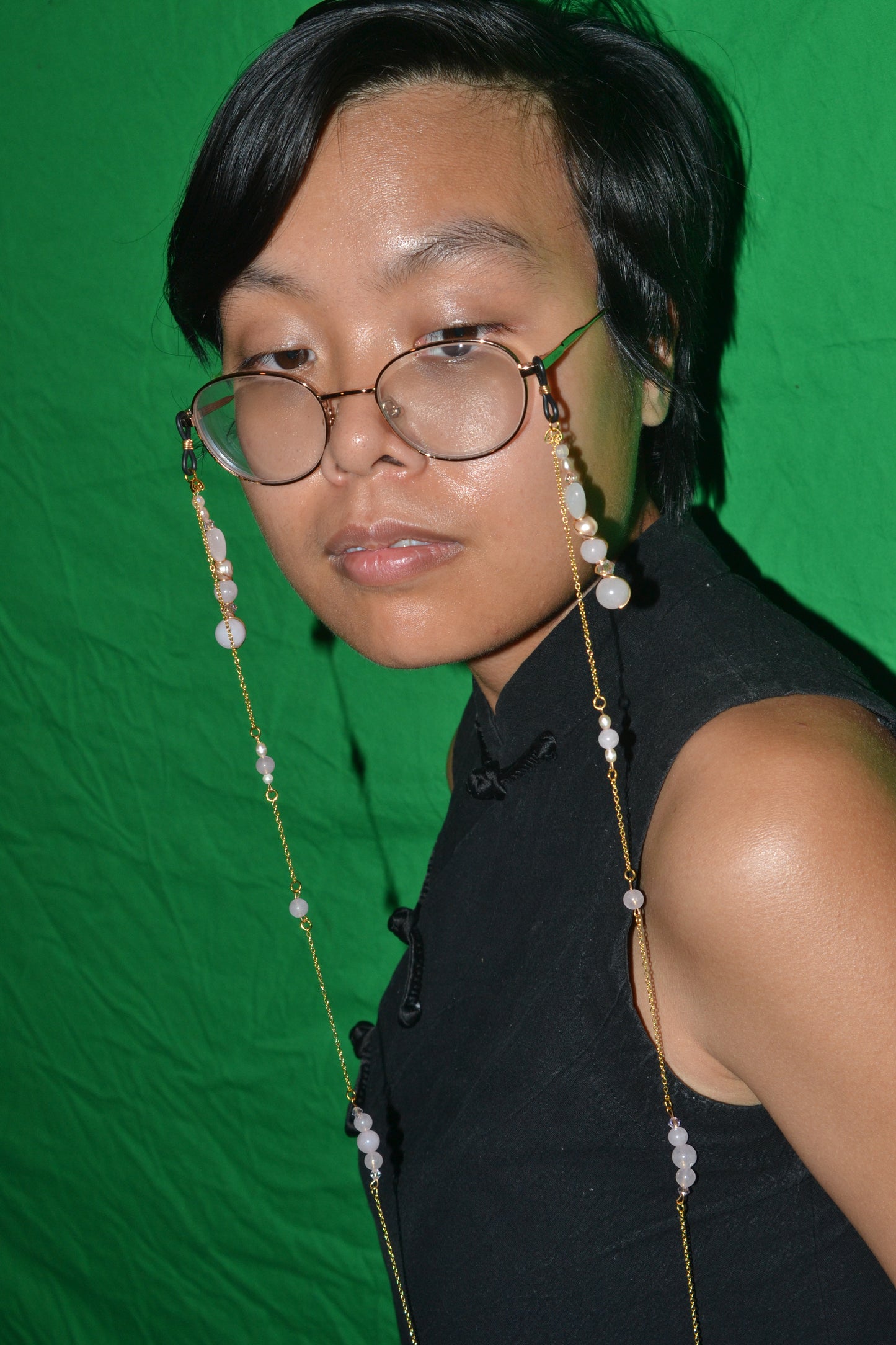 Rose Quartz & Pearl Glasses Chain β 14k Gold Plated, For Love, Beauty & Divine Vision
