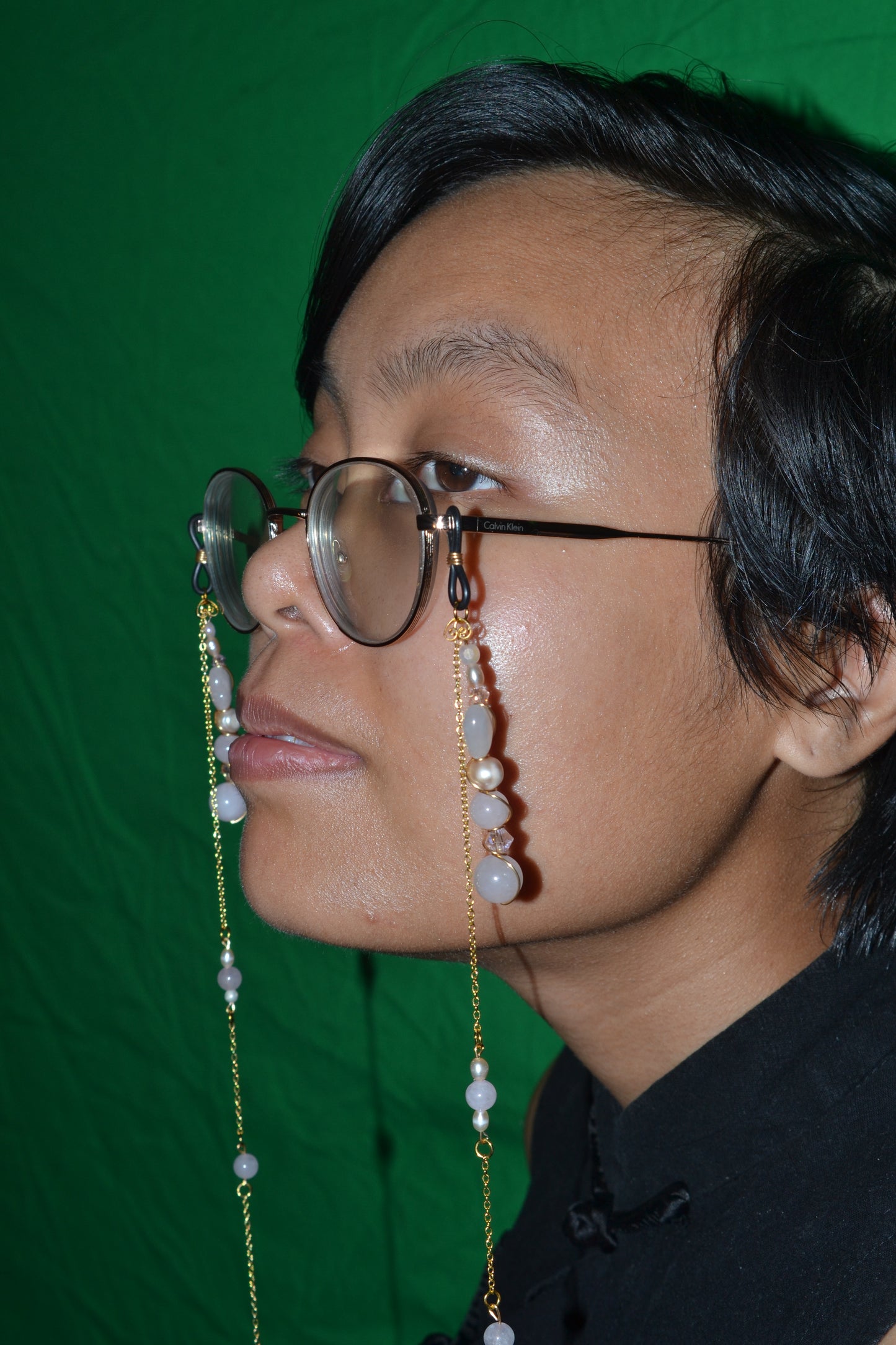 Rose Quartz & Pearl Glasses Chain β 14k Gold Plated, For Love, Beauty & Divine Vision