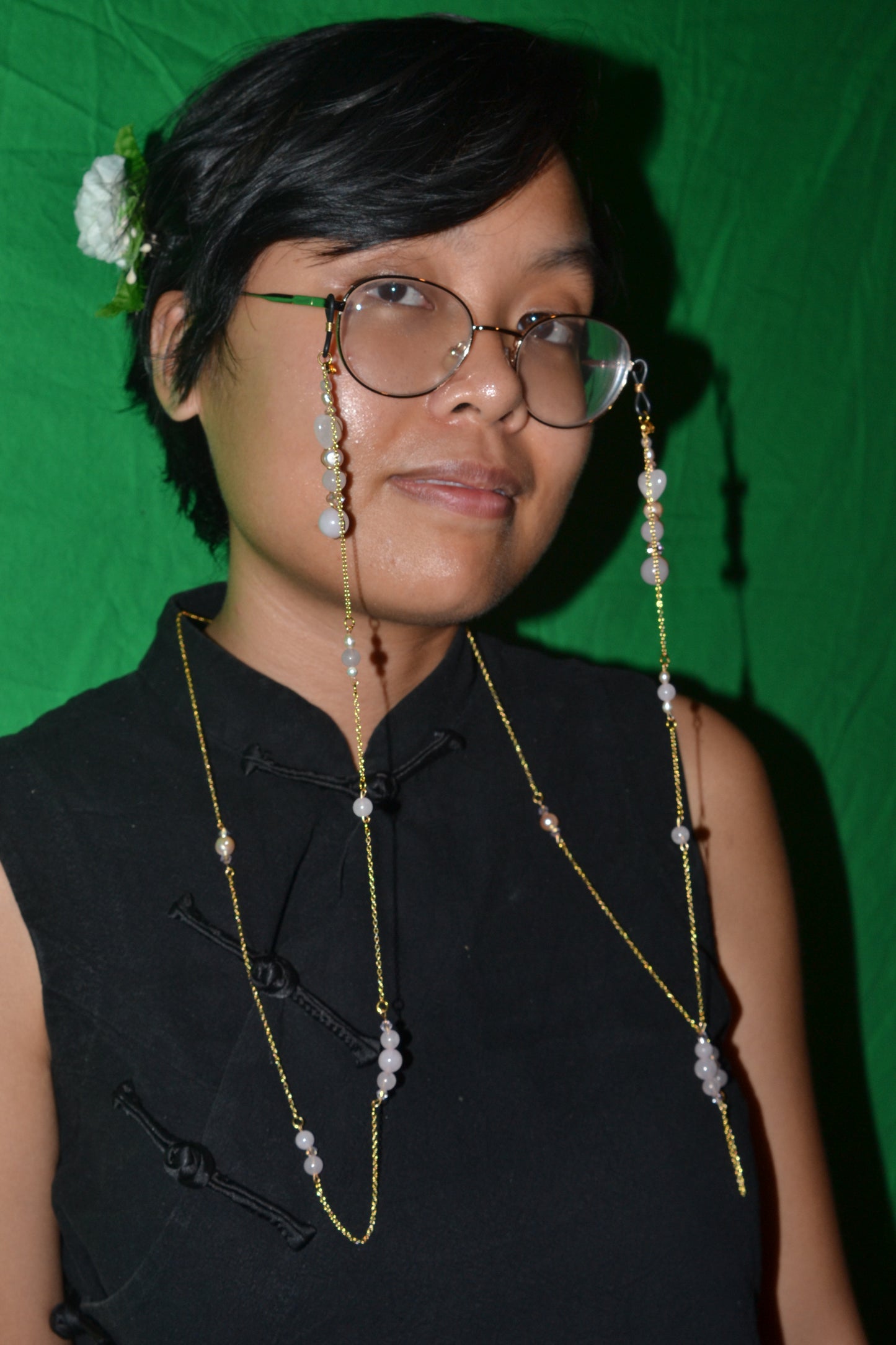 Rose Quartz & Pearl Glasses Chain β 14k Gold Plated, For Love, Beauty & Divine Vision