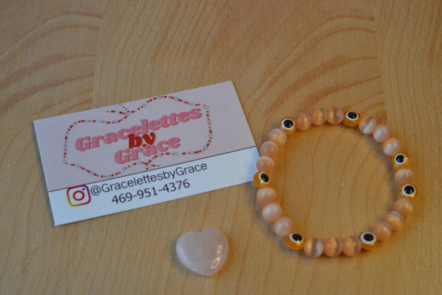 Light Orange Cat’s Eye & Evil Eye Bracelet – Soft Power & Spiritual Protection