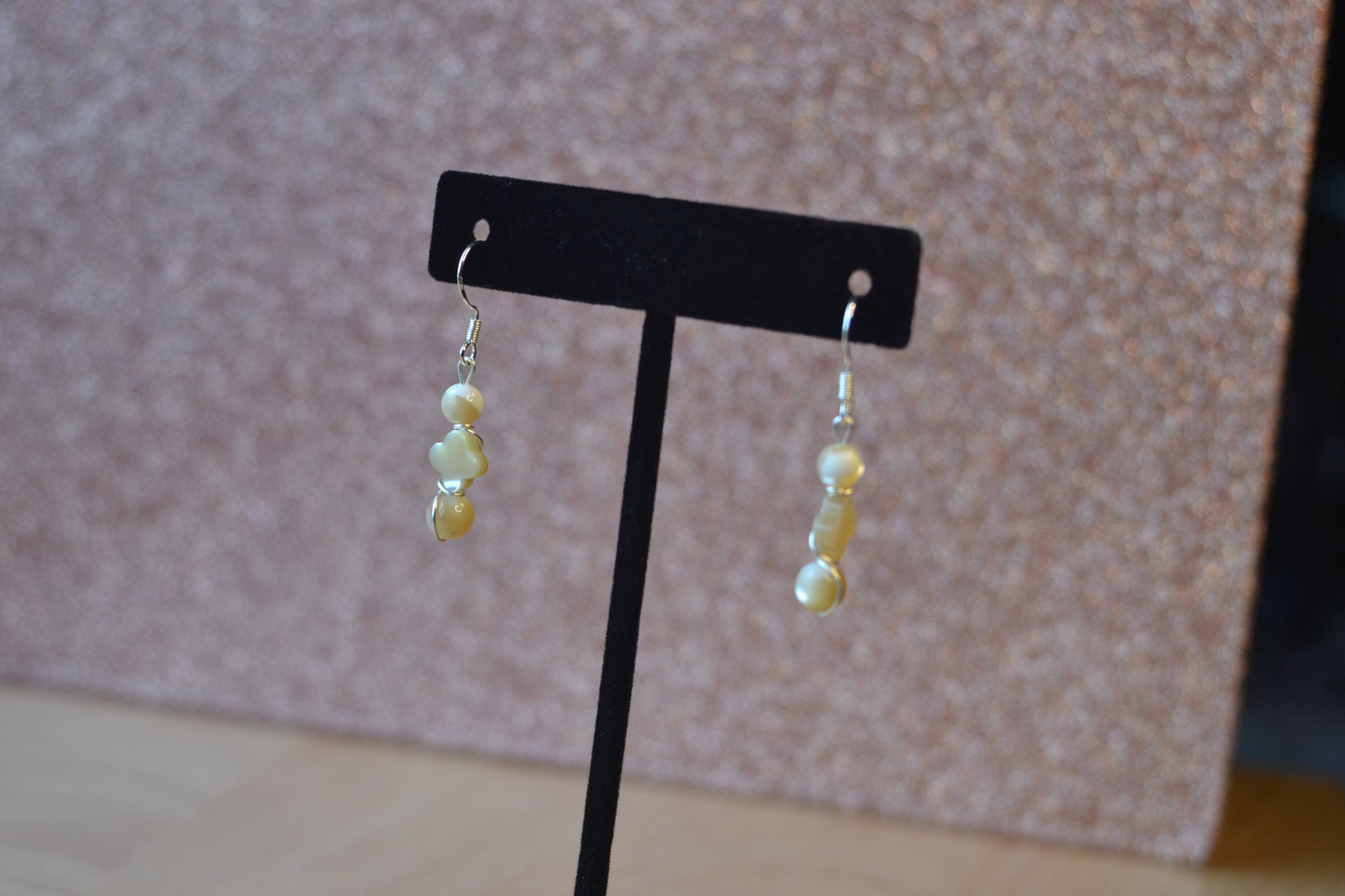 Yellow Mother of Pearl Bracelet & Earring Set – Sterling Silver Wrapped Luck & Light