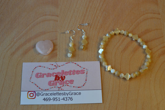 Yellow Mother of Pearl Bracelet & Earring Set – Sterling Silver Wrapped Luck & Light