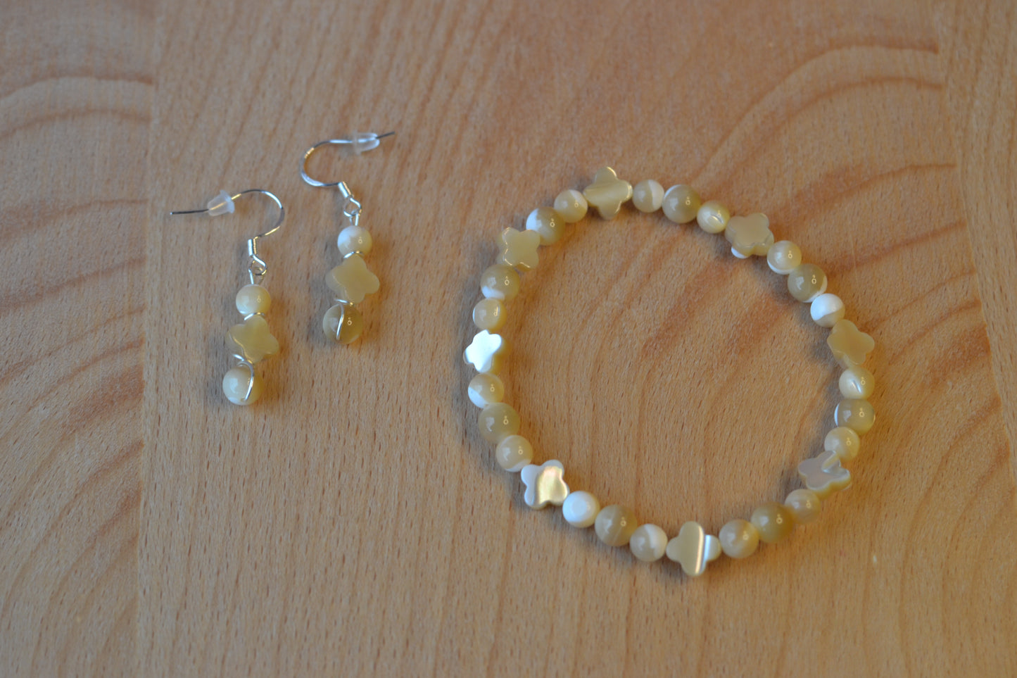 Yellow Mother of Pearl Bracelet & Earring Set – Sterling Silver Wrapped Luck & Light